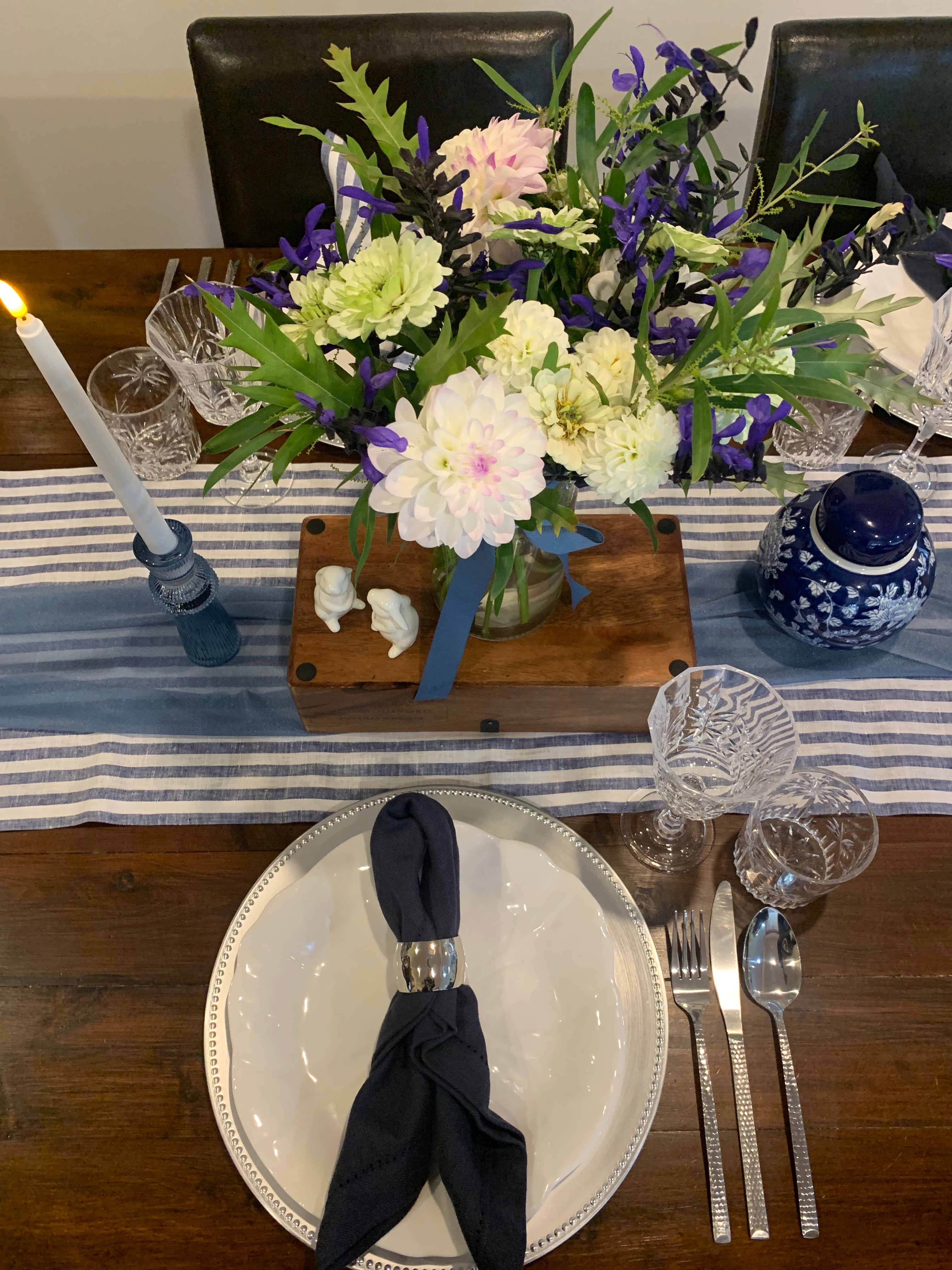 Luxury blue striped picnic company Wellington pretty picnics