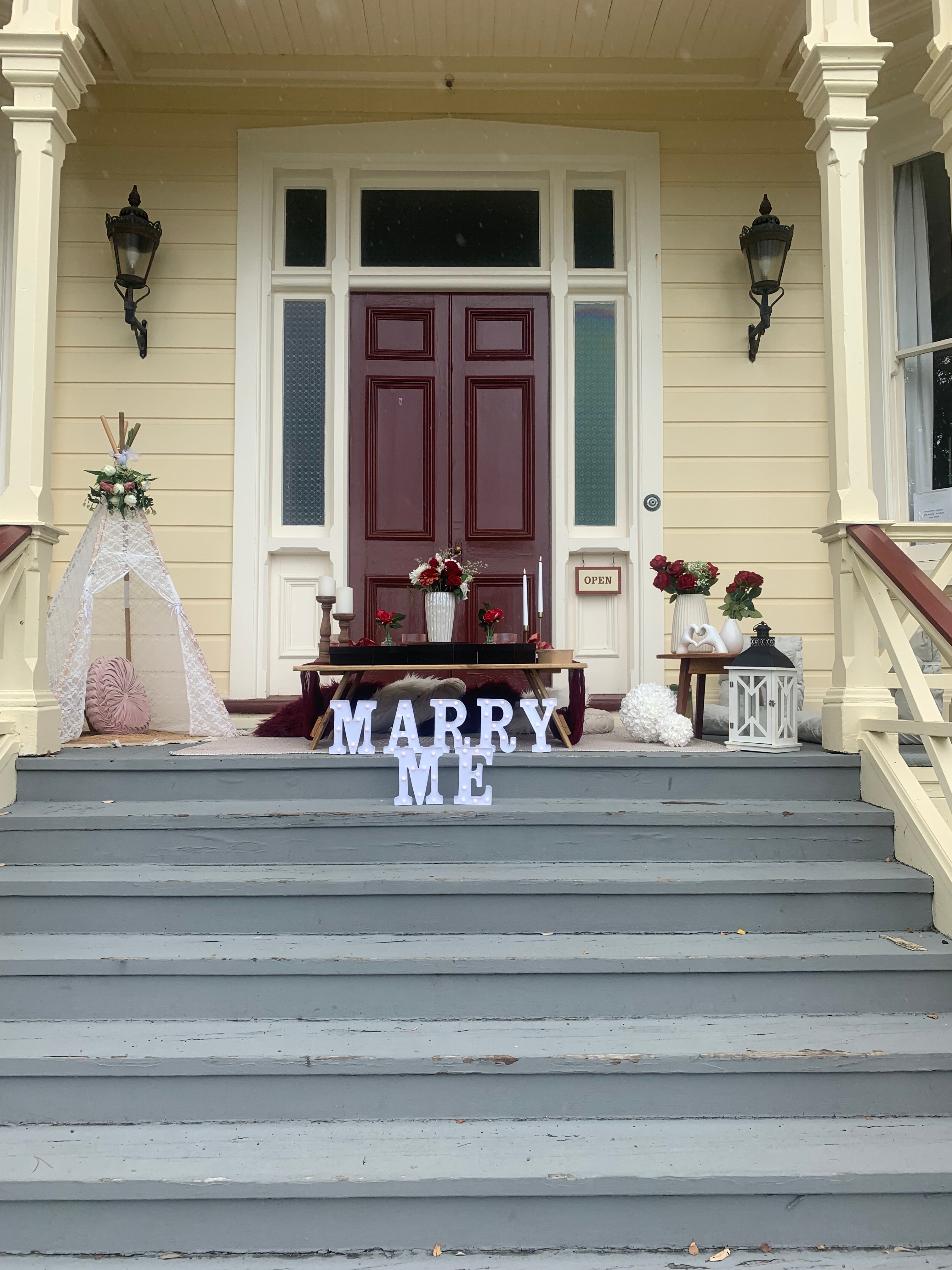 A beautiful proposal picnic setup at Gear Homestead in Wellington