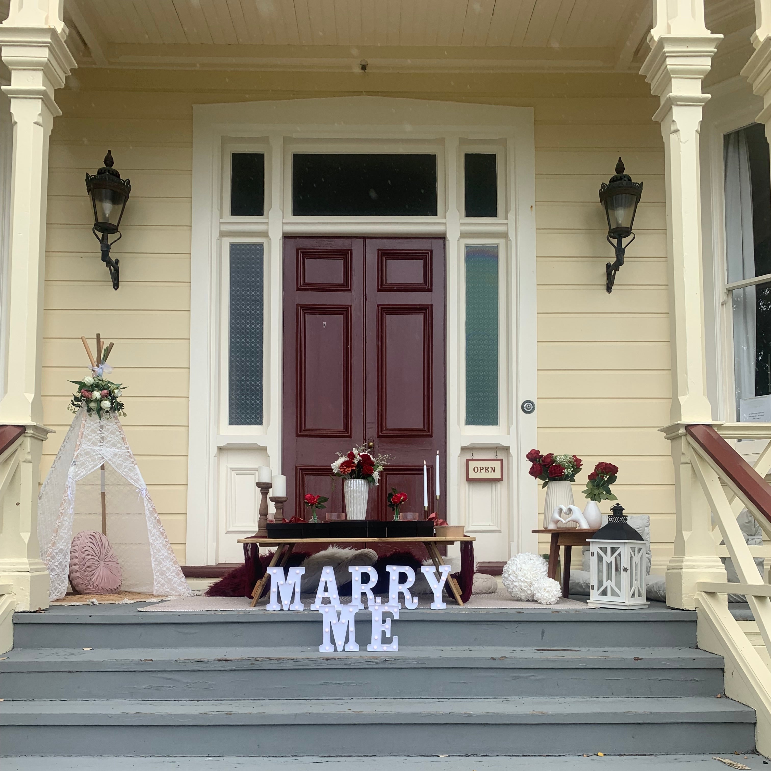 A beautiful proposal picnic setup at Gear Homestead in Wellington