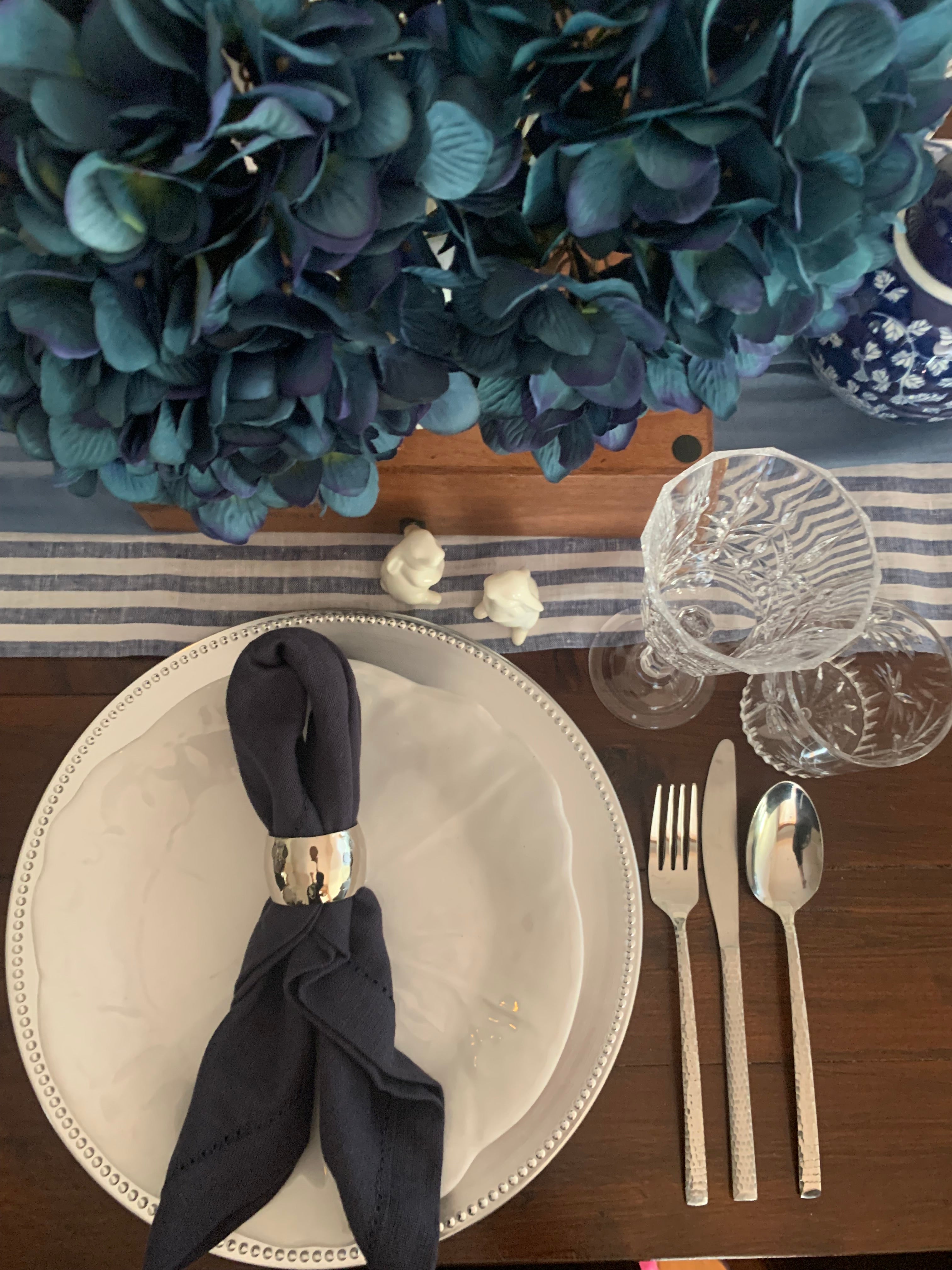 Blue striped chic picnic tablescape package Wellington