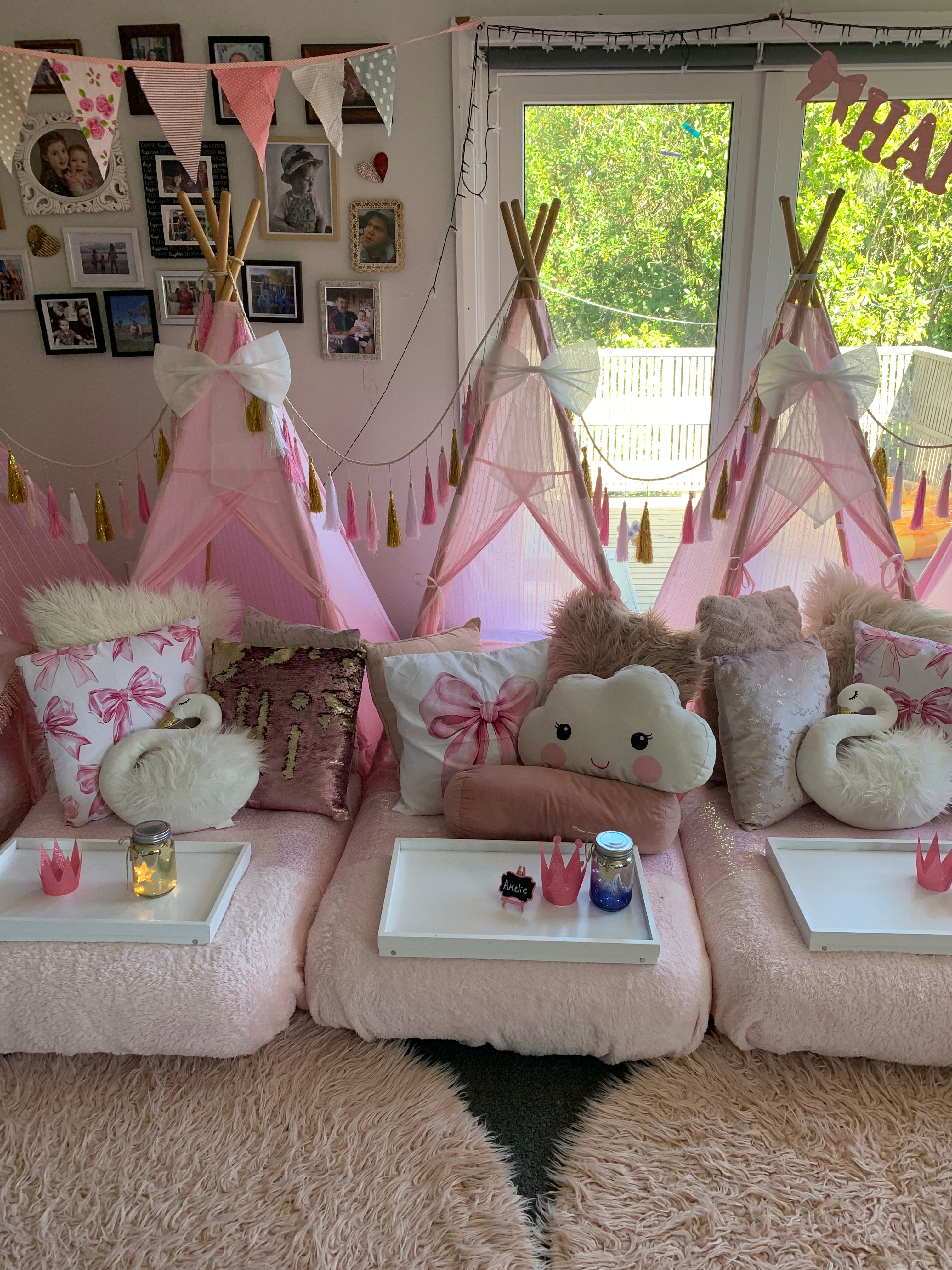 Bow-tiful teepee party with clouds and swans Wellington boutique teepee co