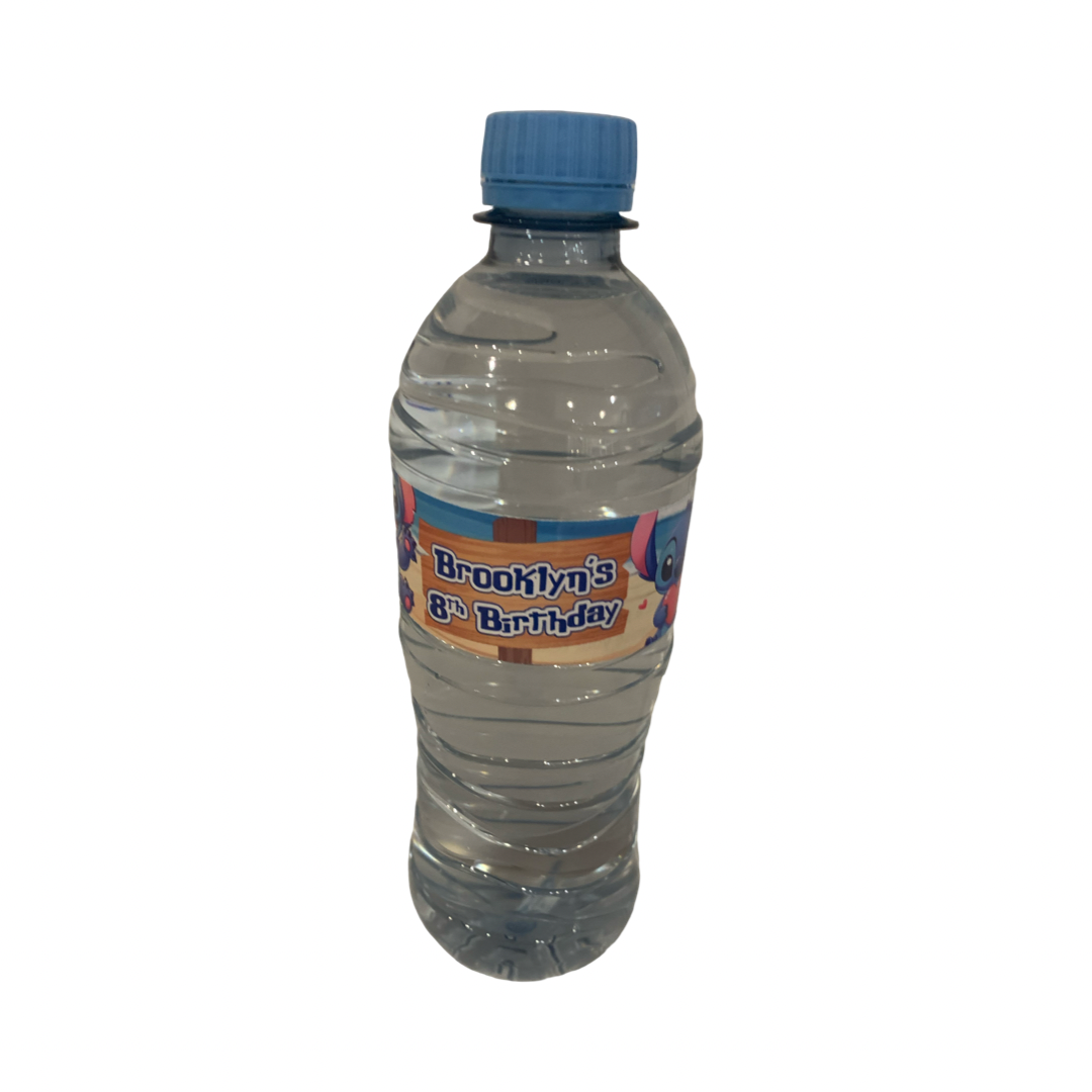 Stitch themed water labels custom party supplies NZ