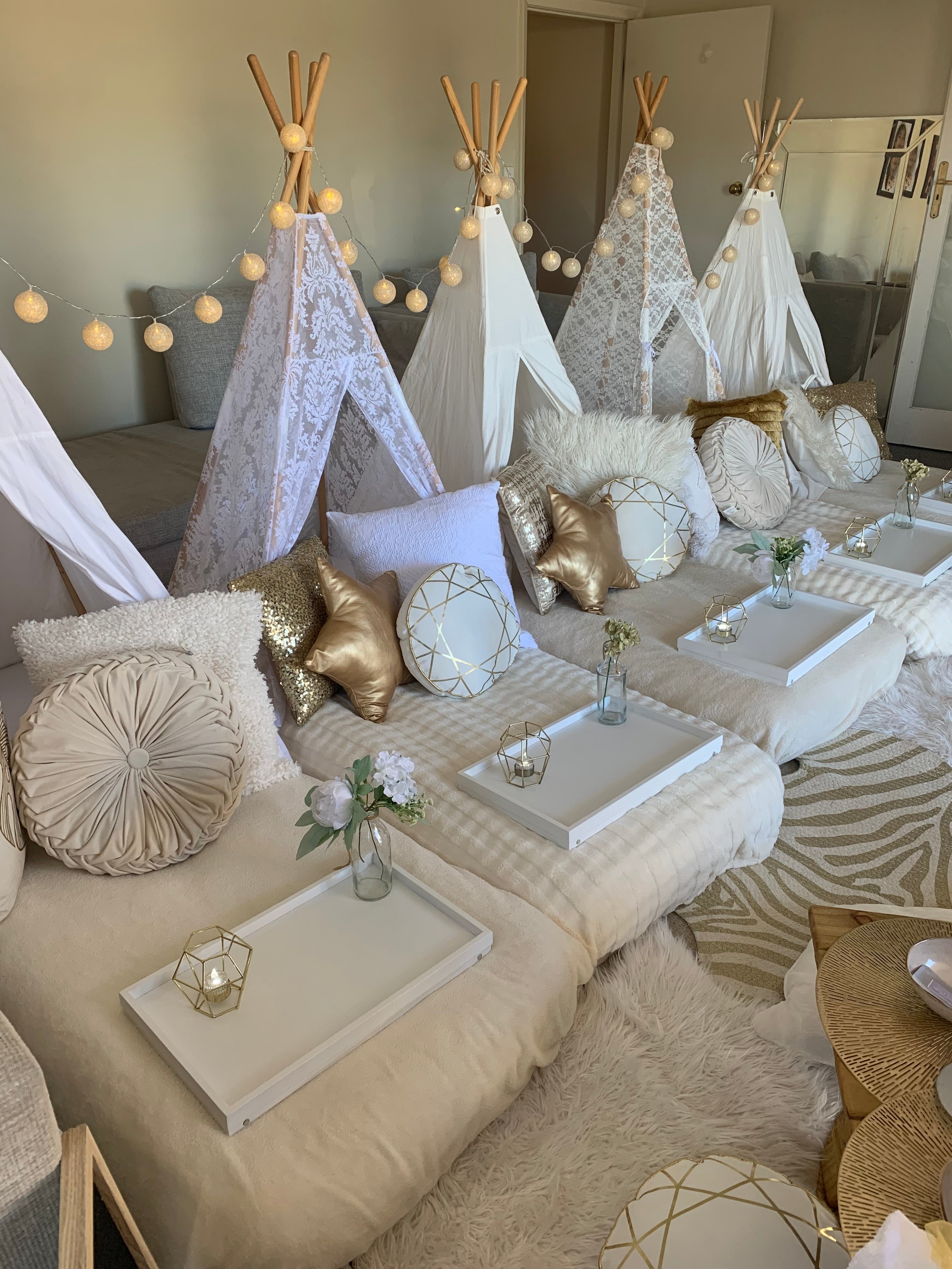 White and gold classic teepee party theme Wellington event hire