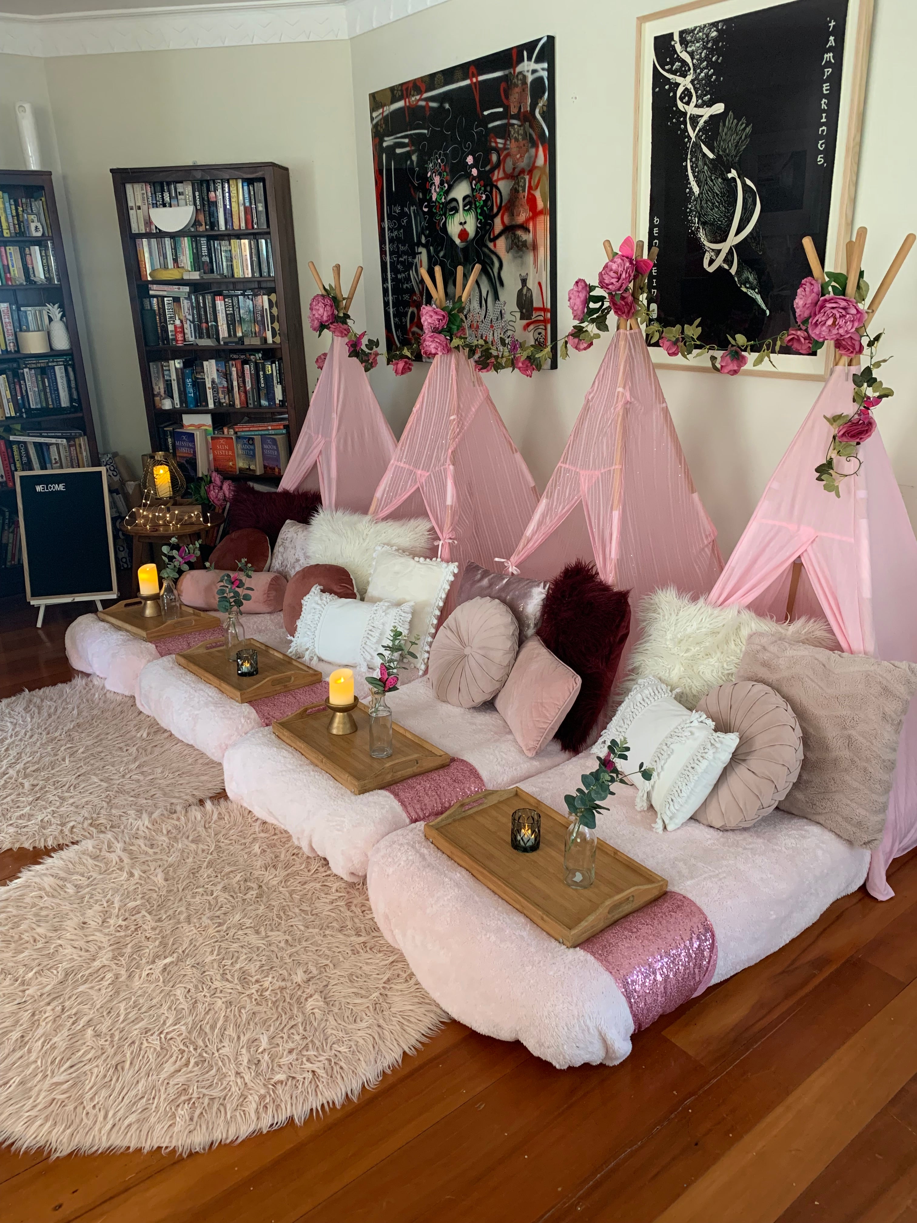 Teepee party hire floral dreamy Wellington