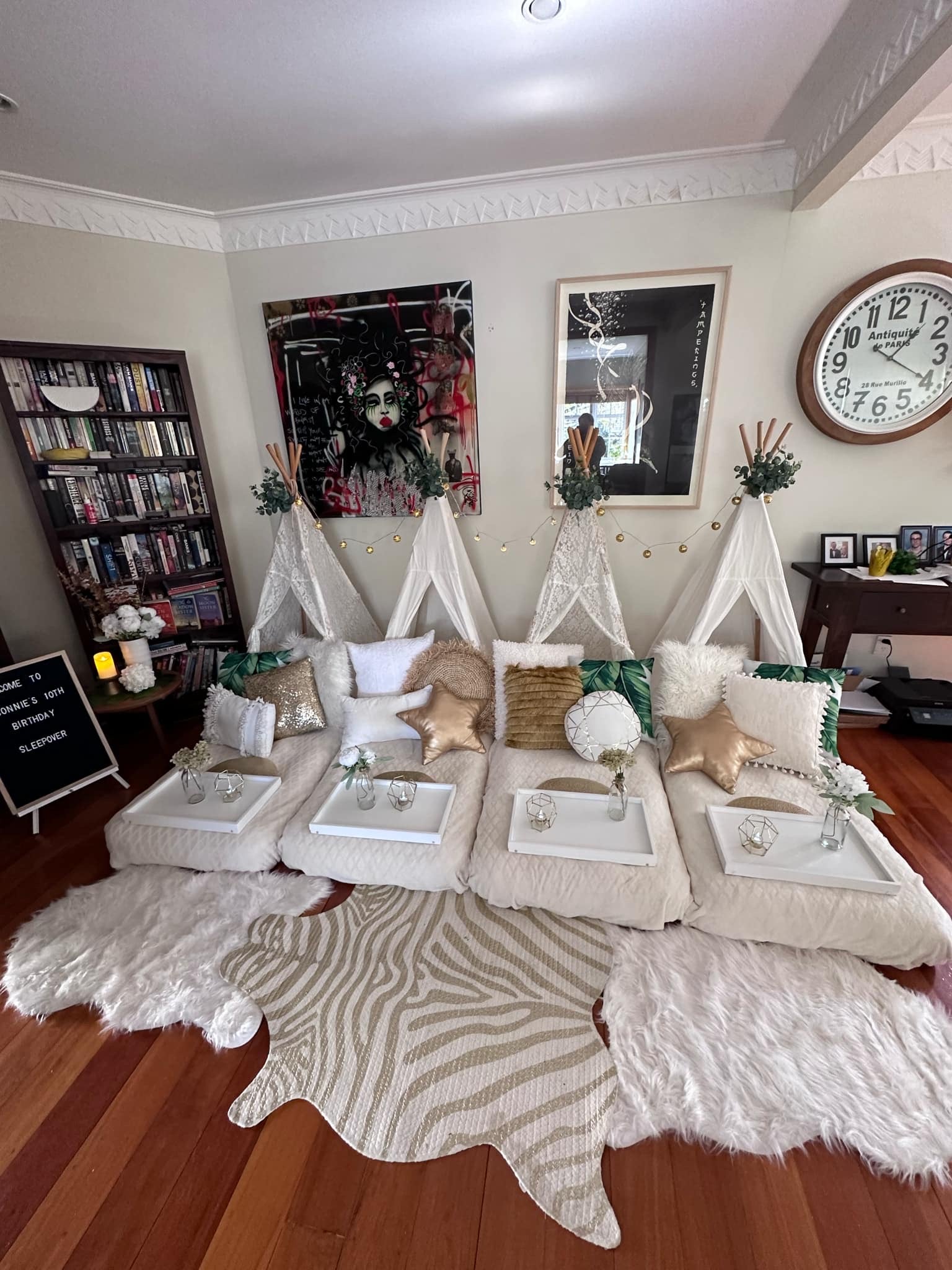 Wellington teepee party hire white gold and leafy