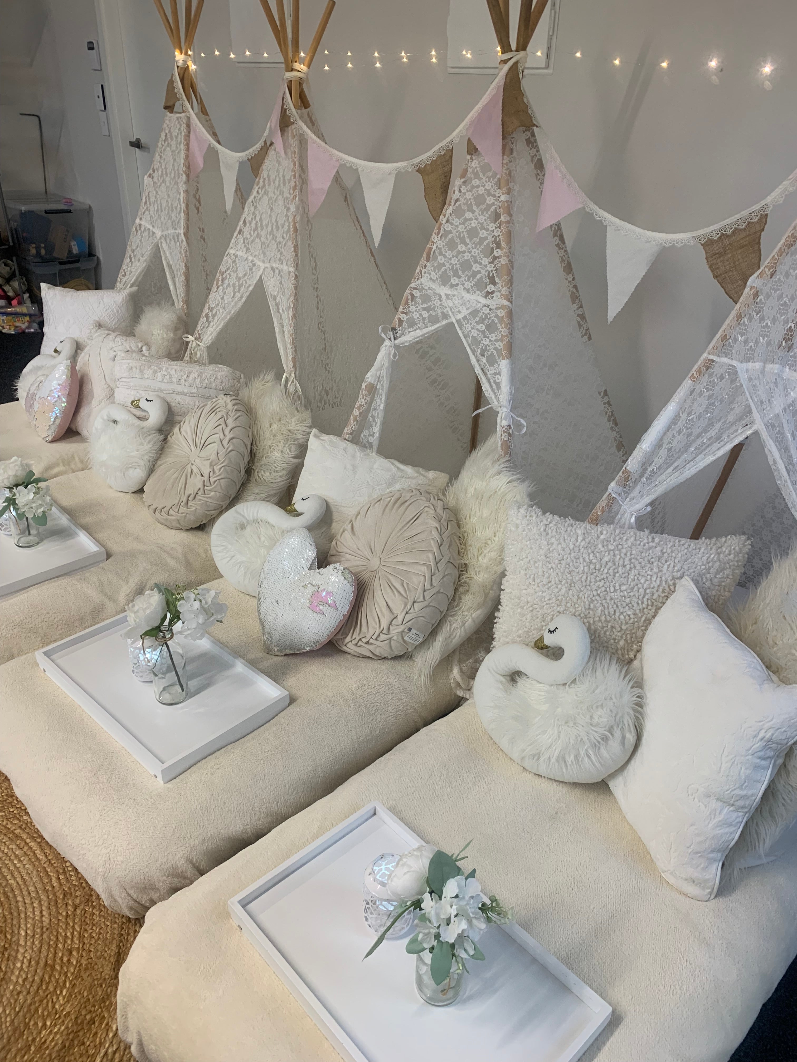 Just swanning around in our boutique cream themed teepee party in Wellington