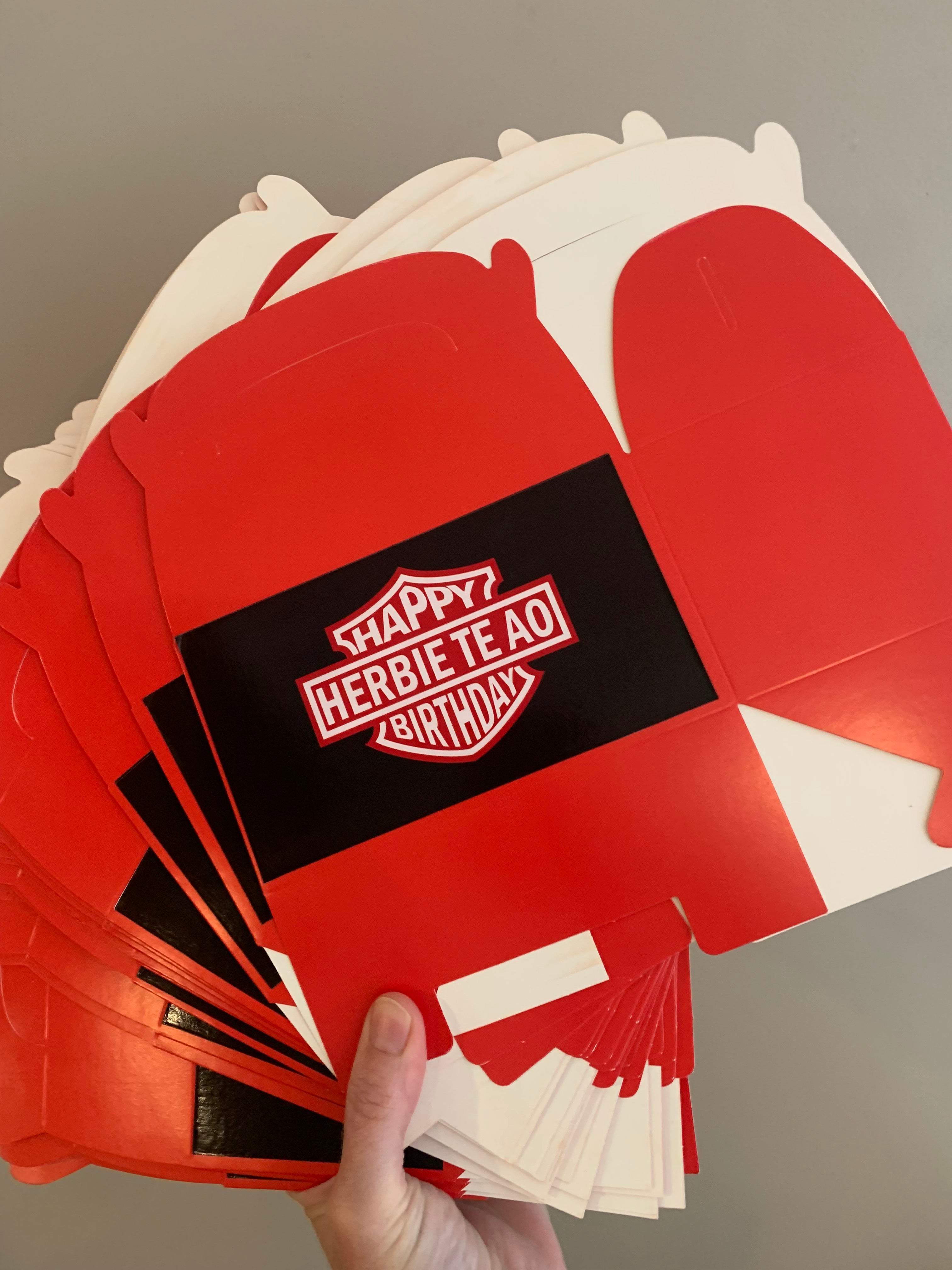 Harley Davidson red and black personalised gift boxes NZ custom party supplies