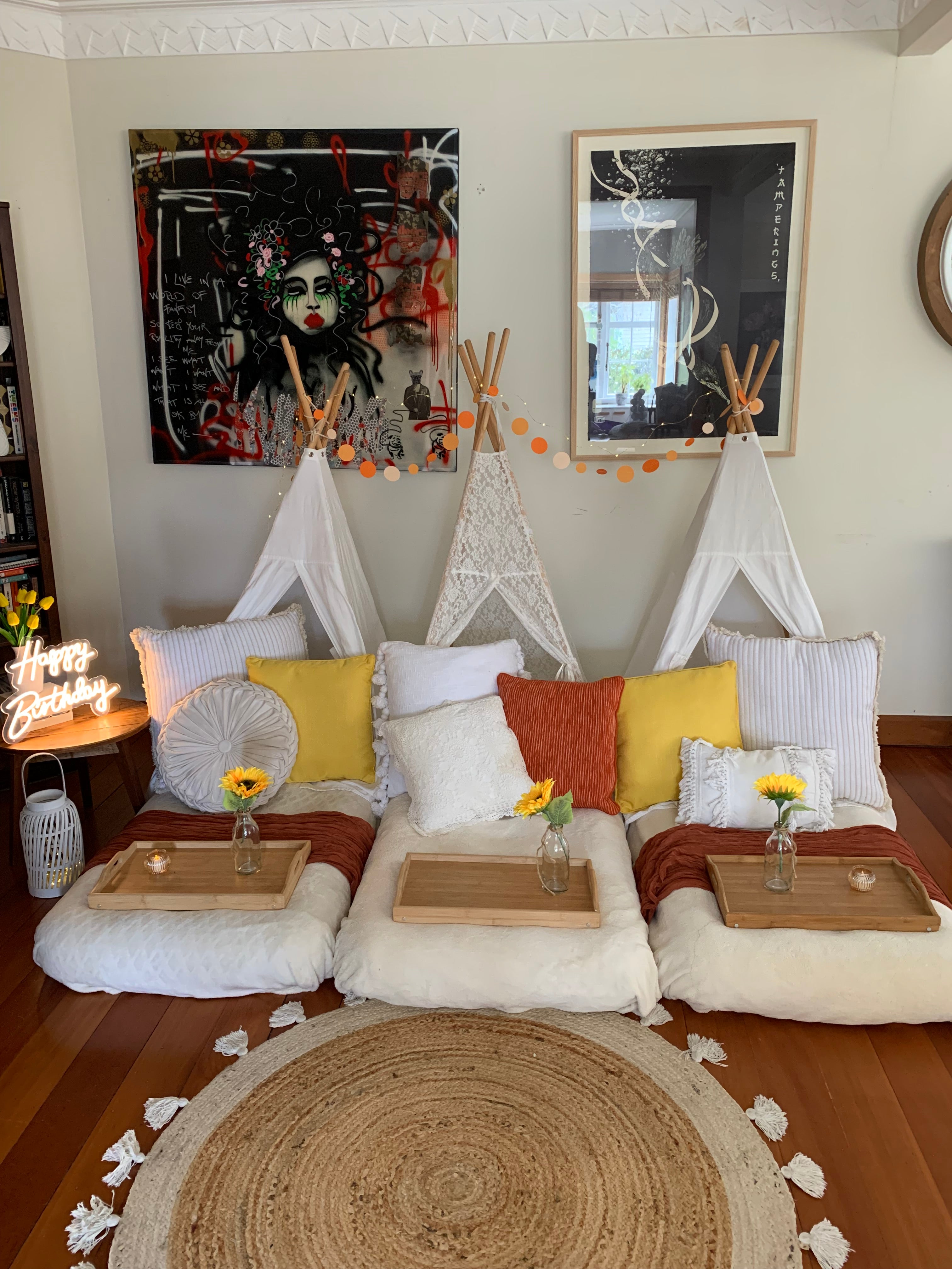 Sunflower themed teepee sleepover Wellington