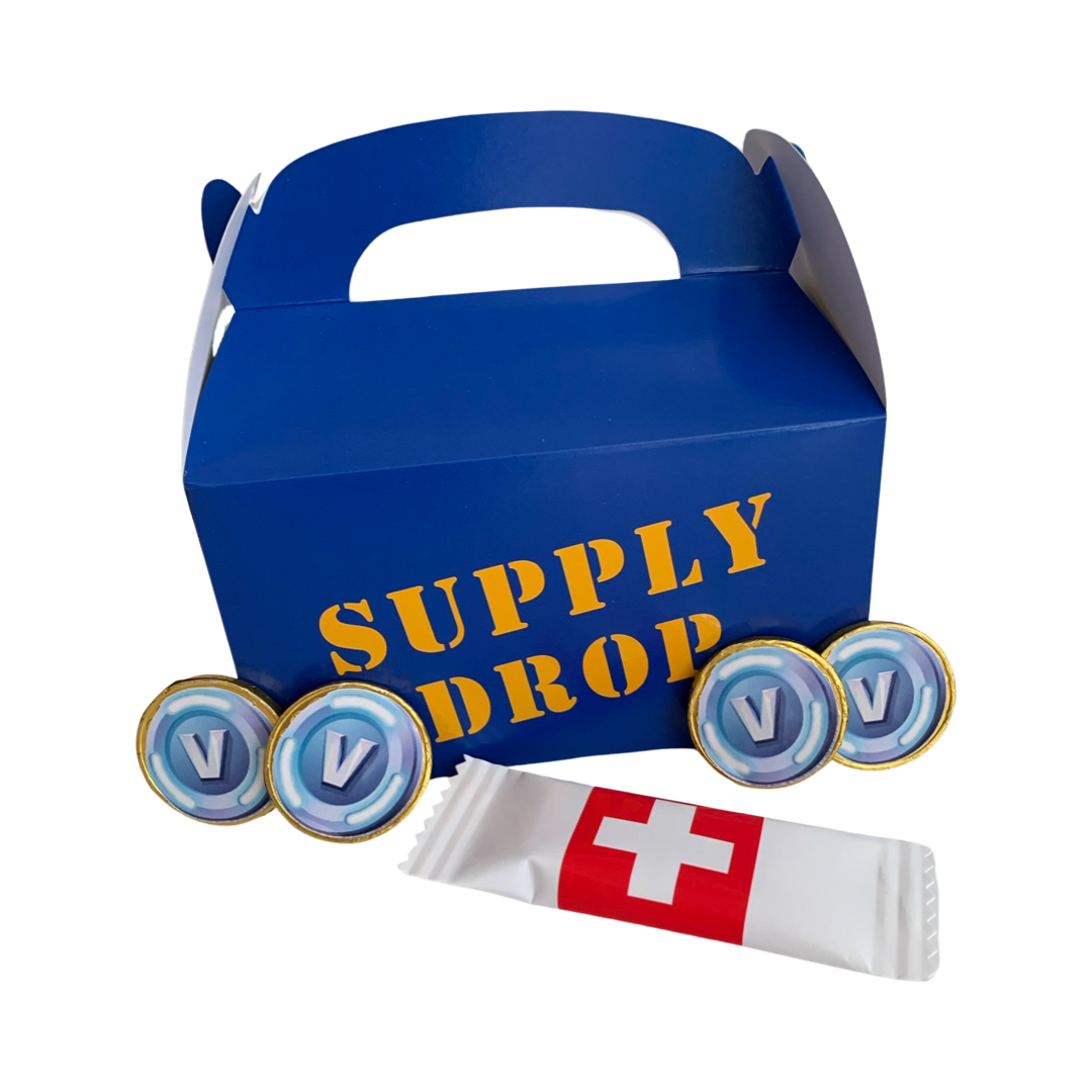 Supply drop gift box with vbuck coins and medkit nz parties