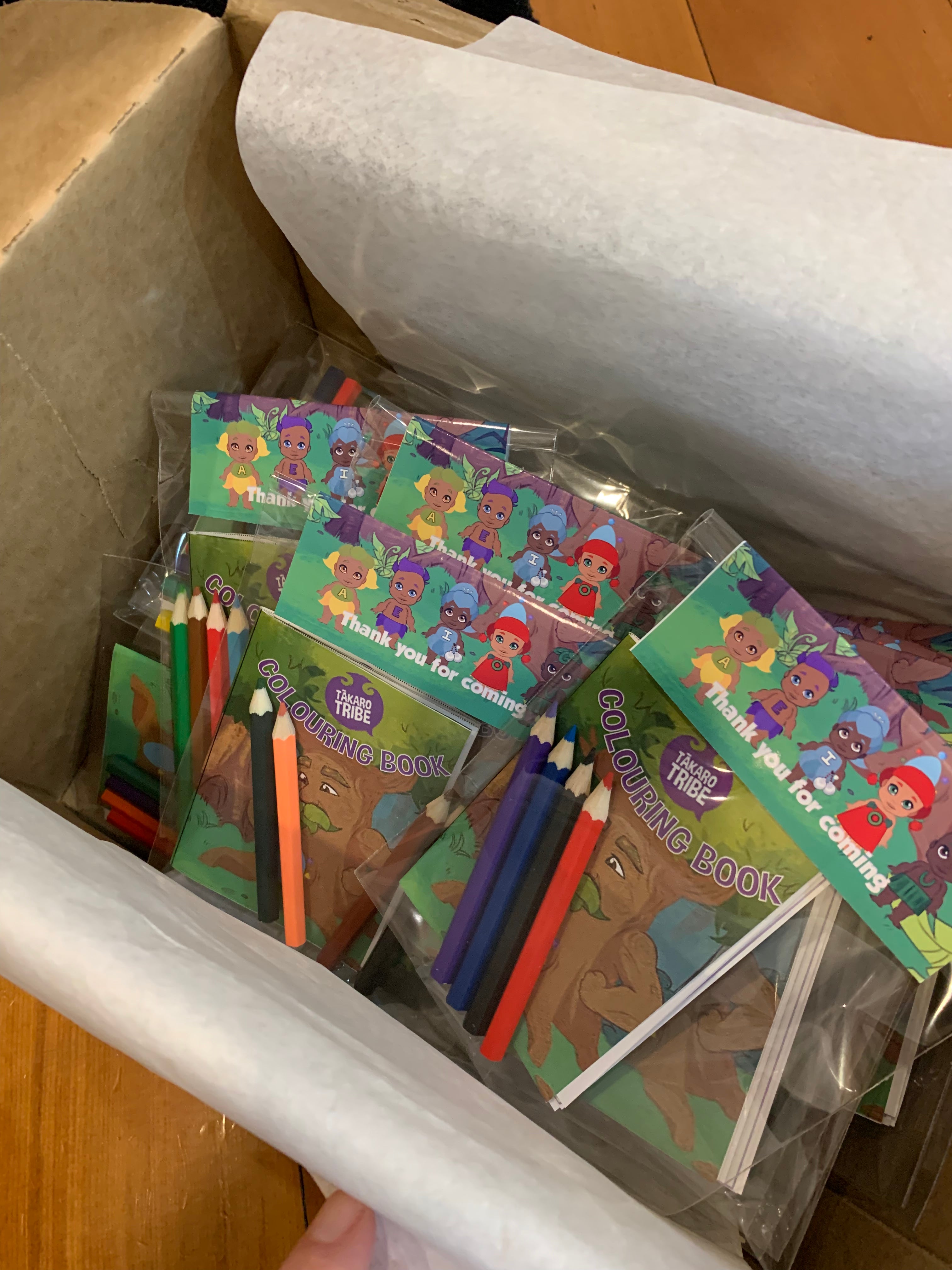 Tākaro Tribe mini colouring books party favours nz