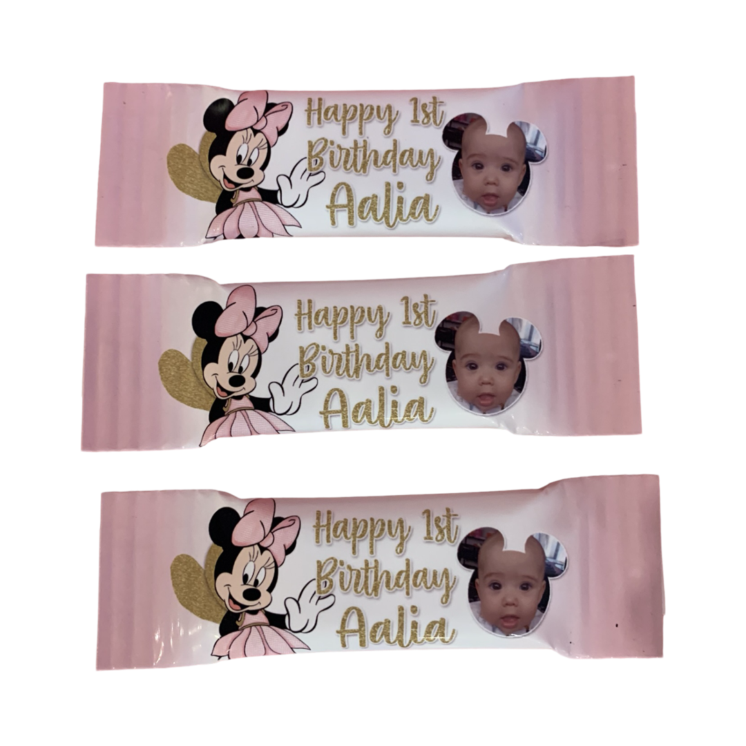 Minnie mouse themed personalised mini kit kats