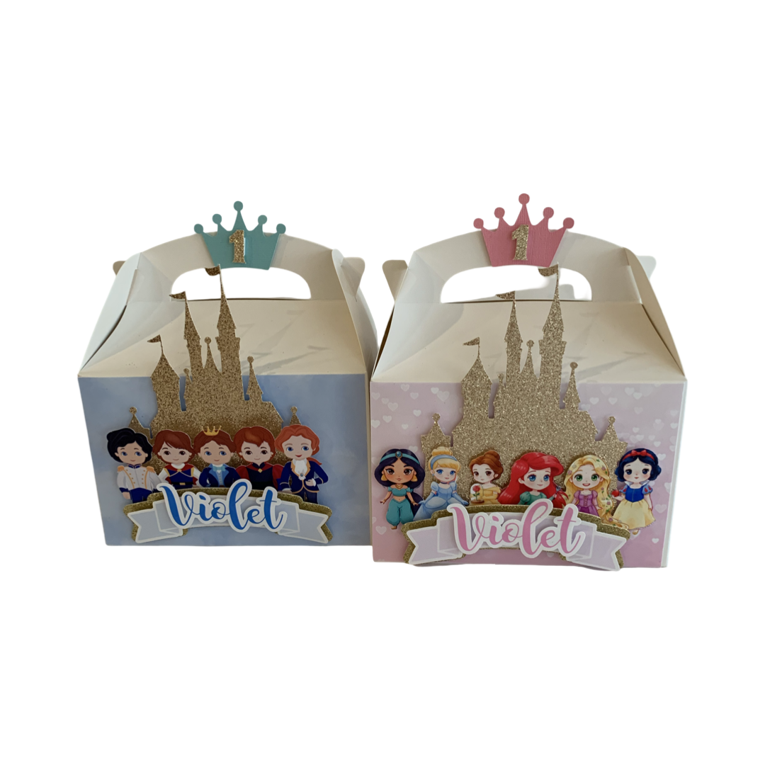 Prince or princess themed 3d party gift boxes NZ custom party supplier