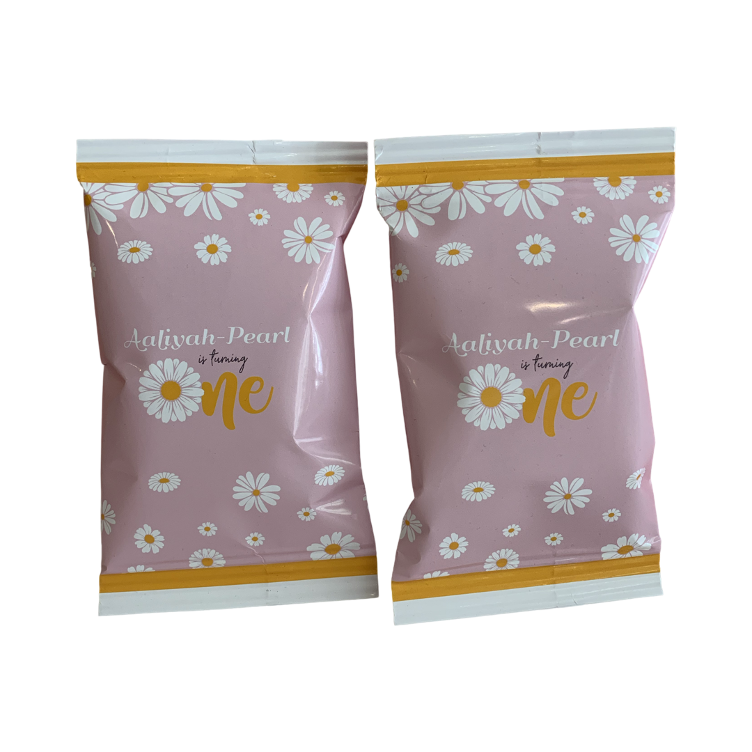 Pink daisy popcorn or chip bags nz personalised party supplies