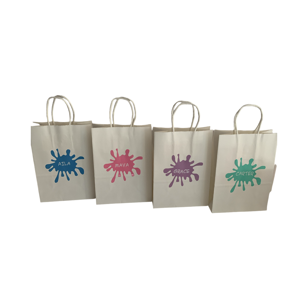 Art party personalised gift bags paint splotches nz