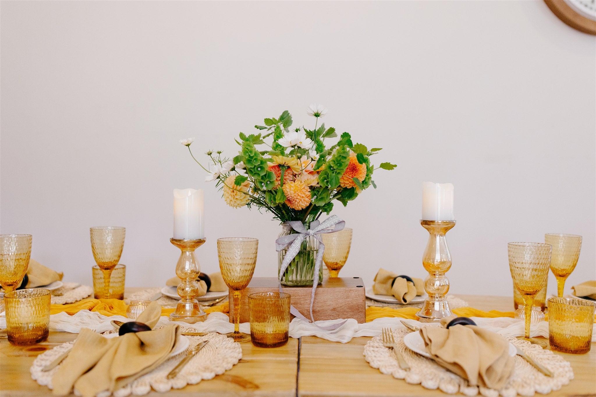 Gorgeous classic mustard picnic tablescape package available for hire Wellington