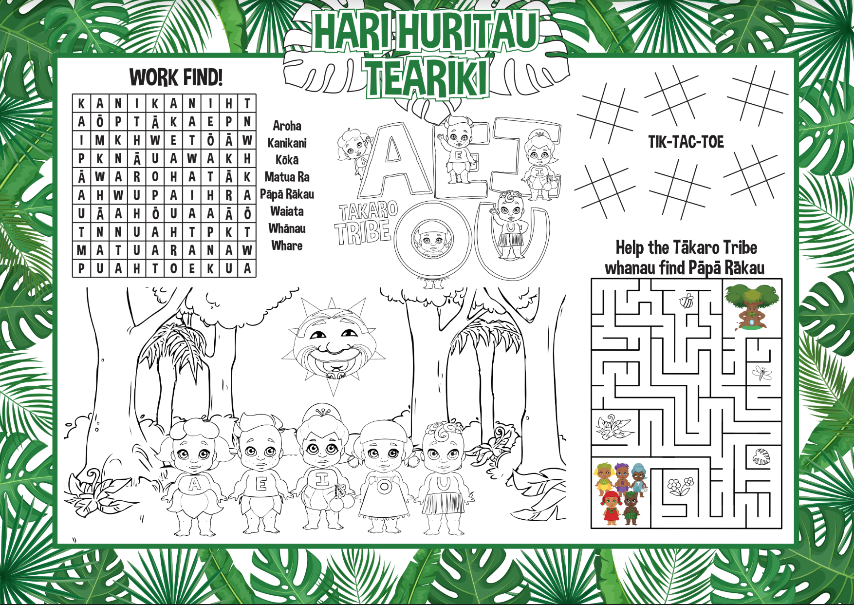 Tākaro Tribe activity placemat