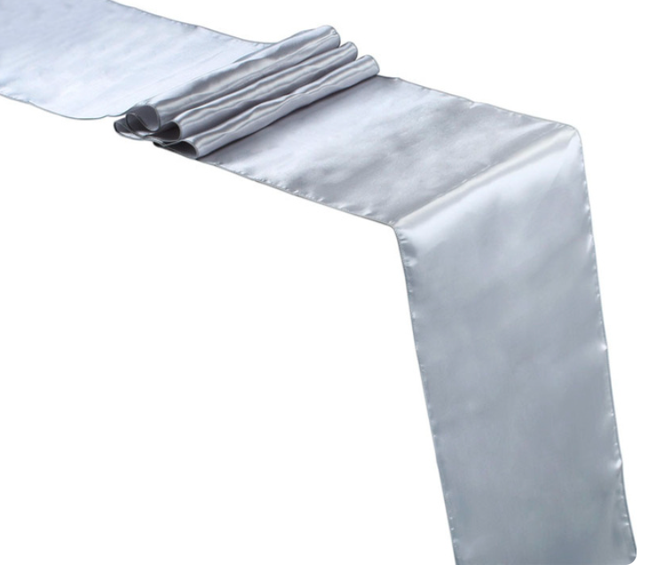 Silver grey satin table runner