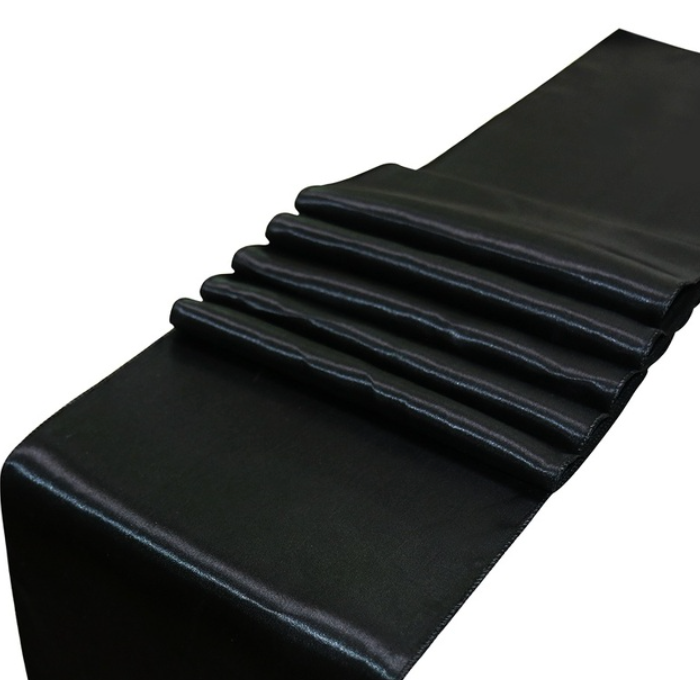 Black satin table runner