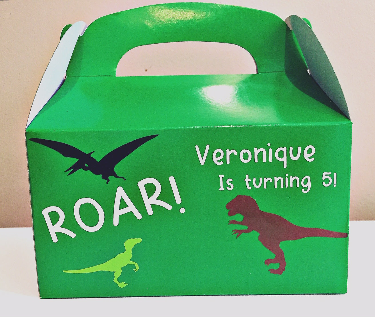 Personalised dinosaur party gift boxes