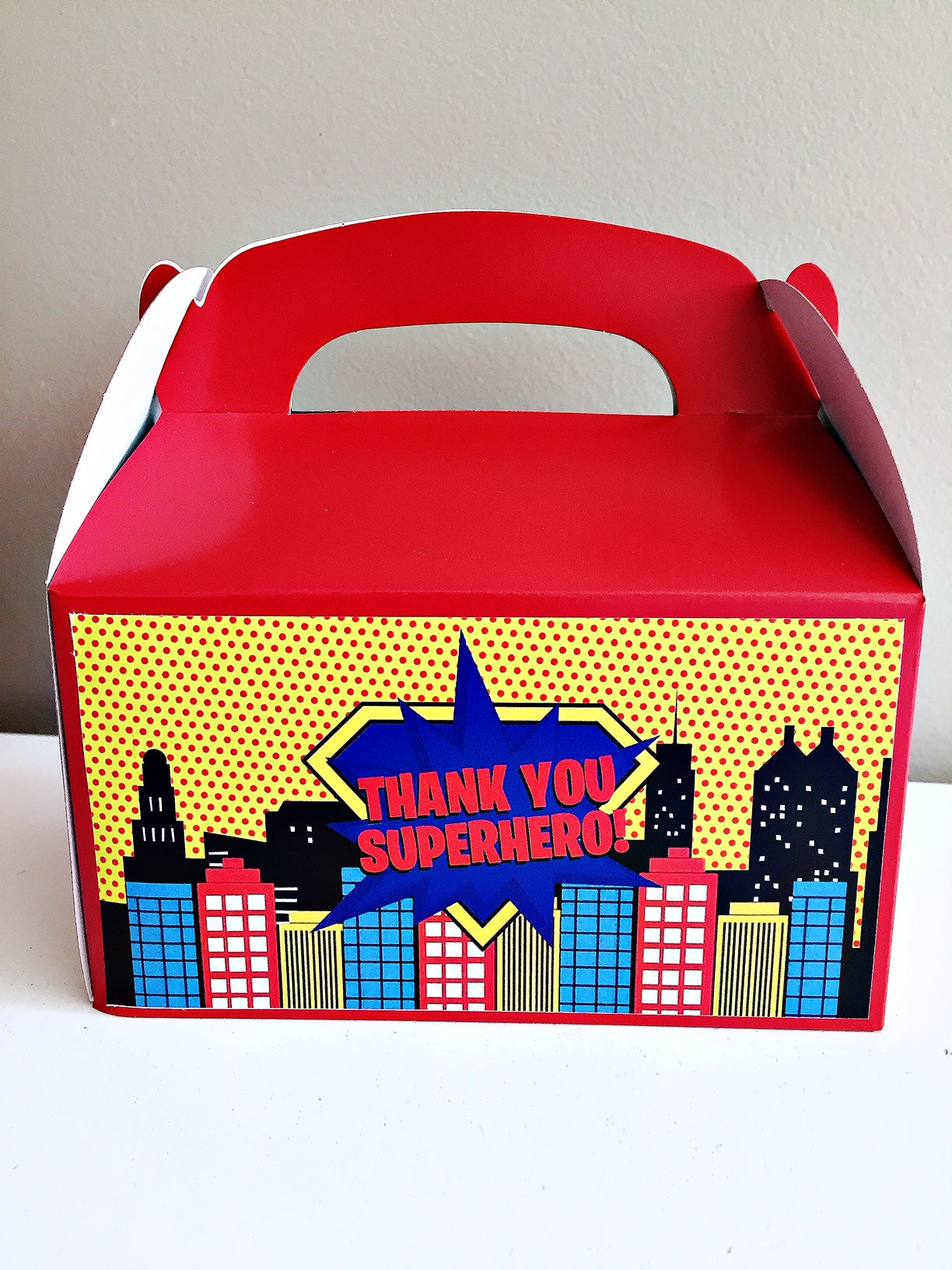 Personalised superhero party gift boxes