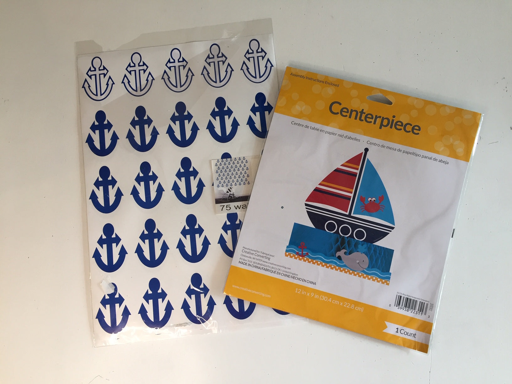 Anchor stickers and boat centrepieces party supplies