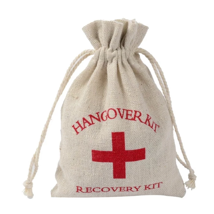Hangover kit muslin hens party bags