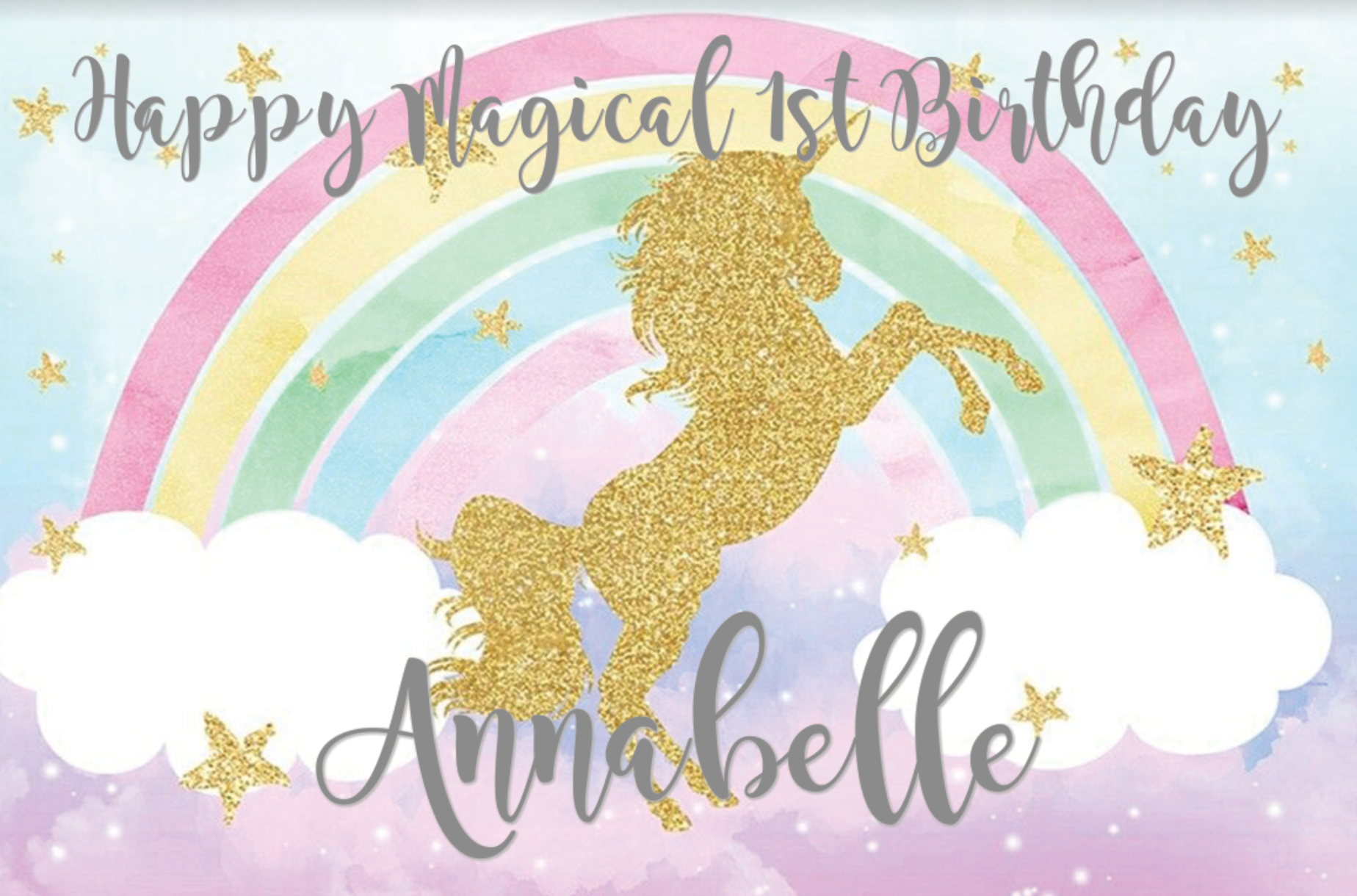 Unicorn rainbow personalised backdrop