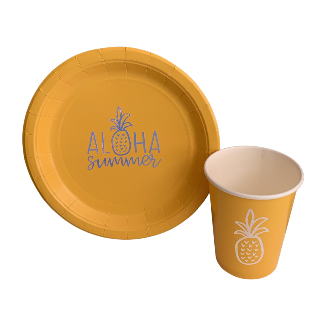 Summer aloha hawaiian plates and cups