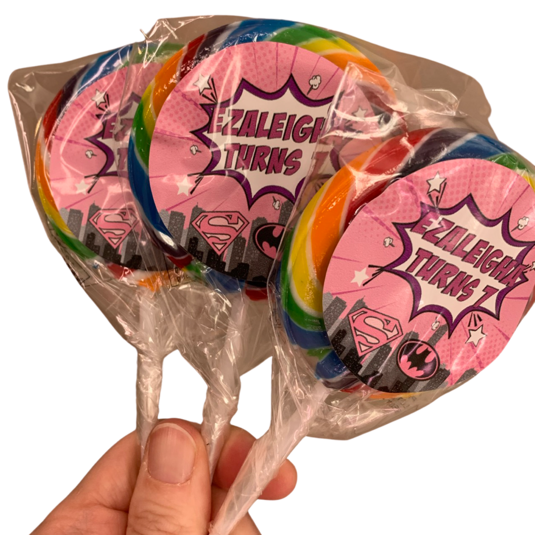 Superhero personalised lollipops