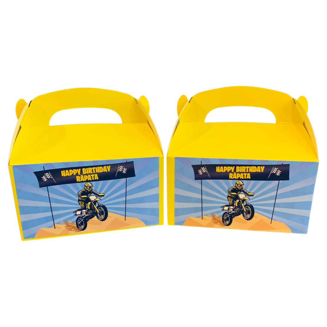Motorbike themed party boxes