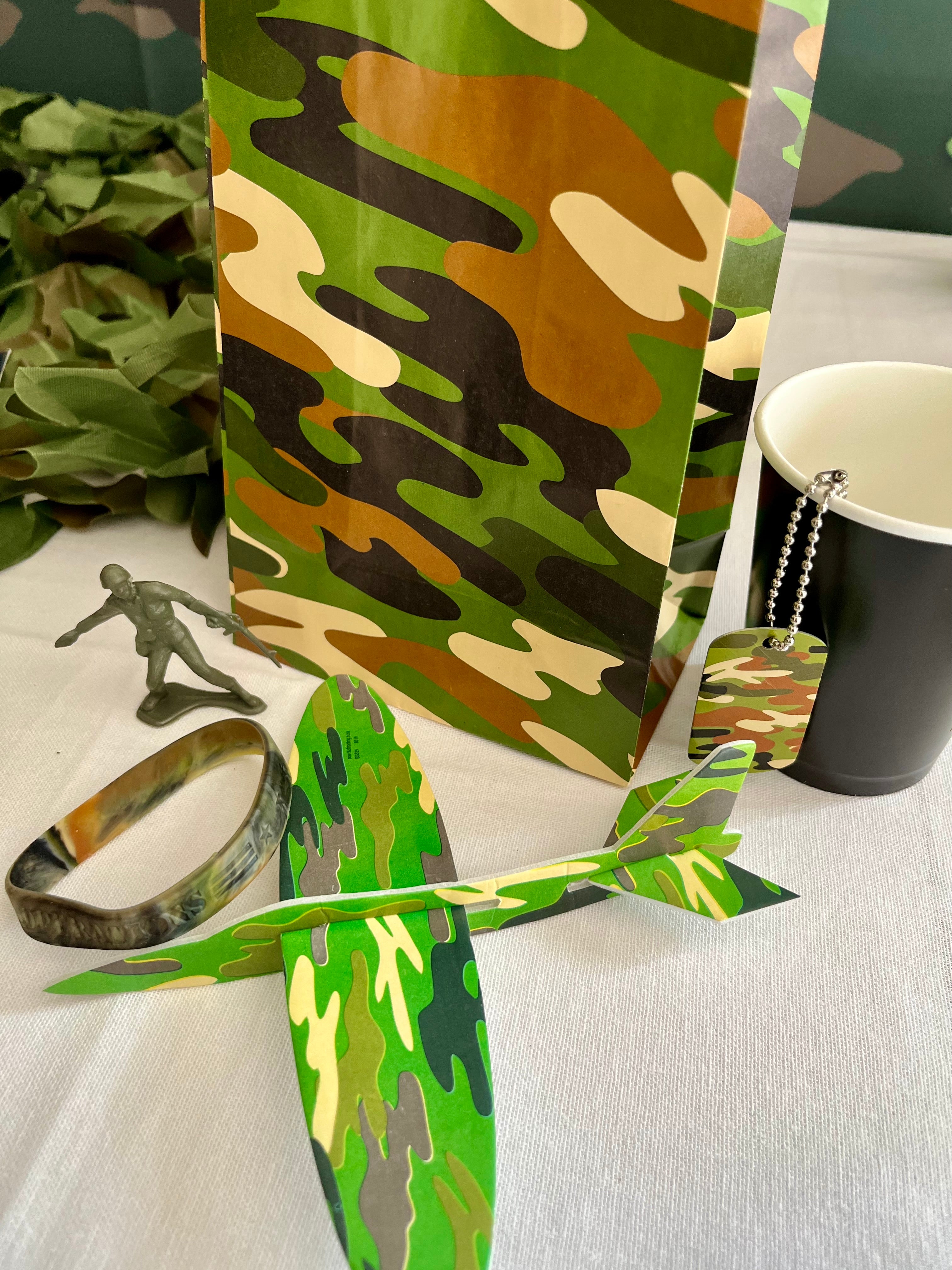 Camouflage army party box filled party treat bags