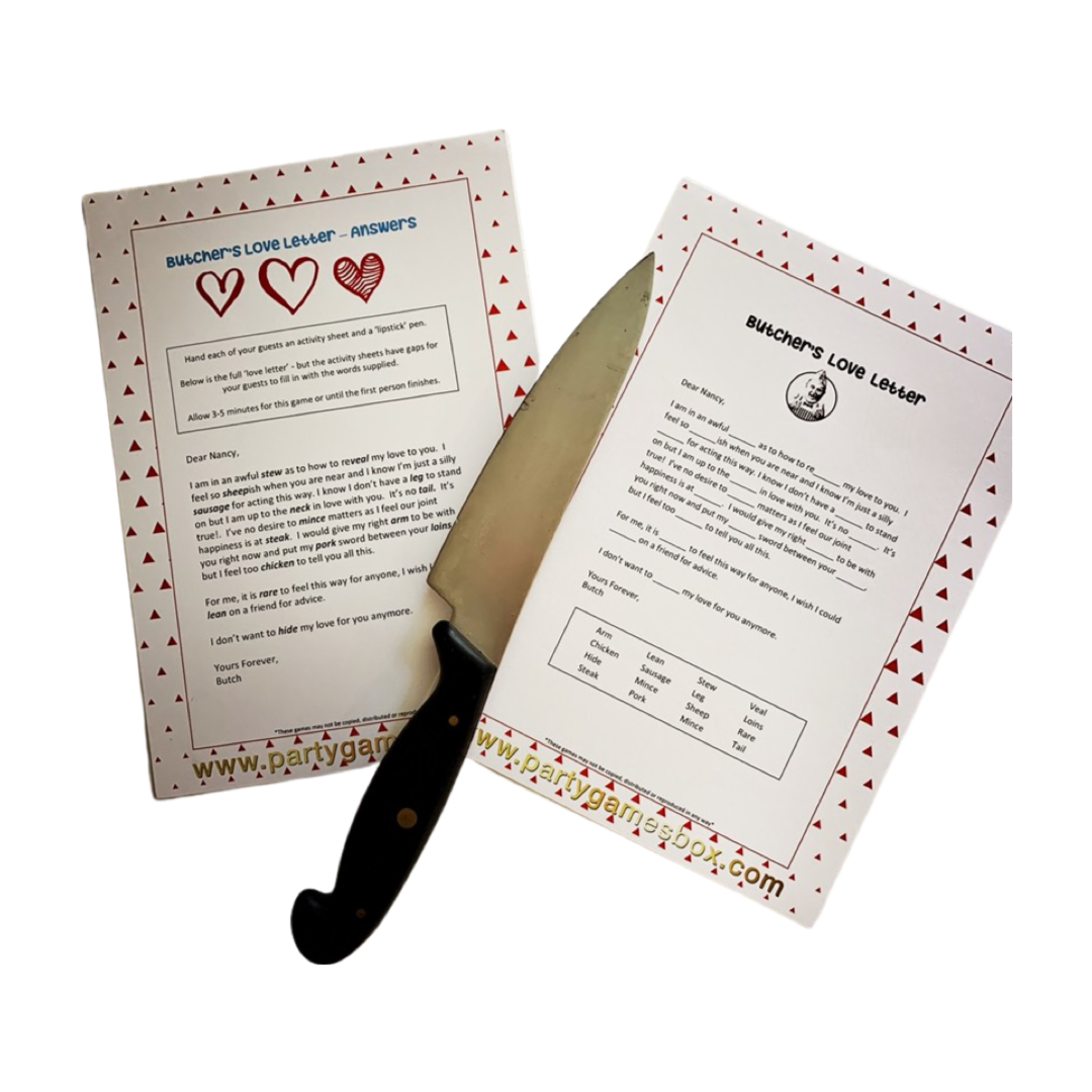 Butchers love letter hens party game