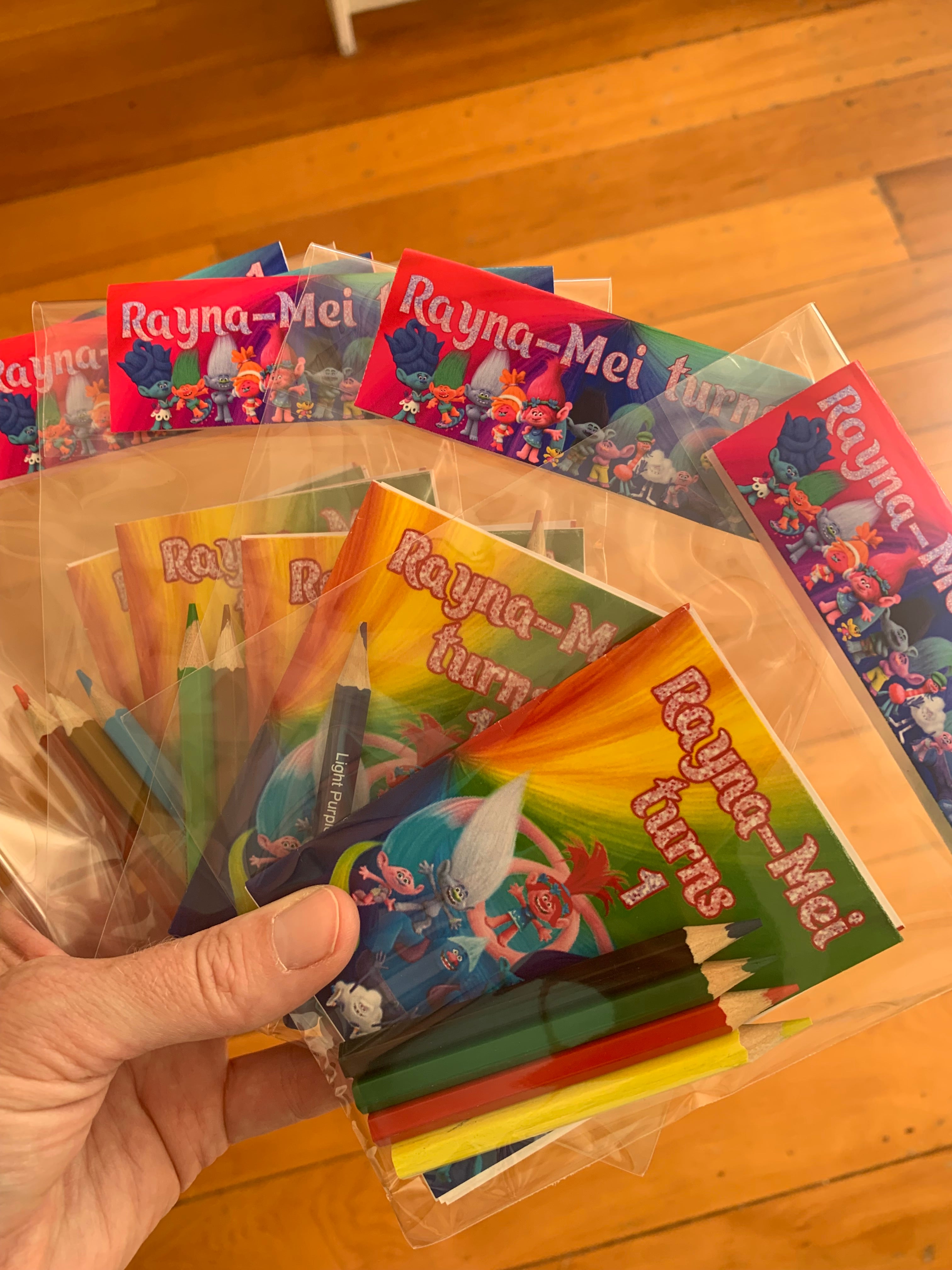 Trolls themed mini colouring books NZ party favours

