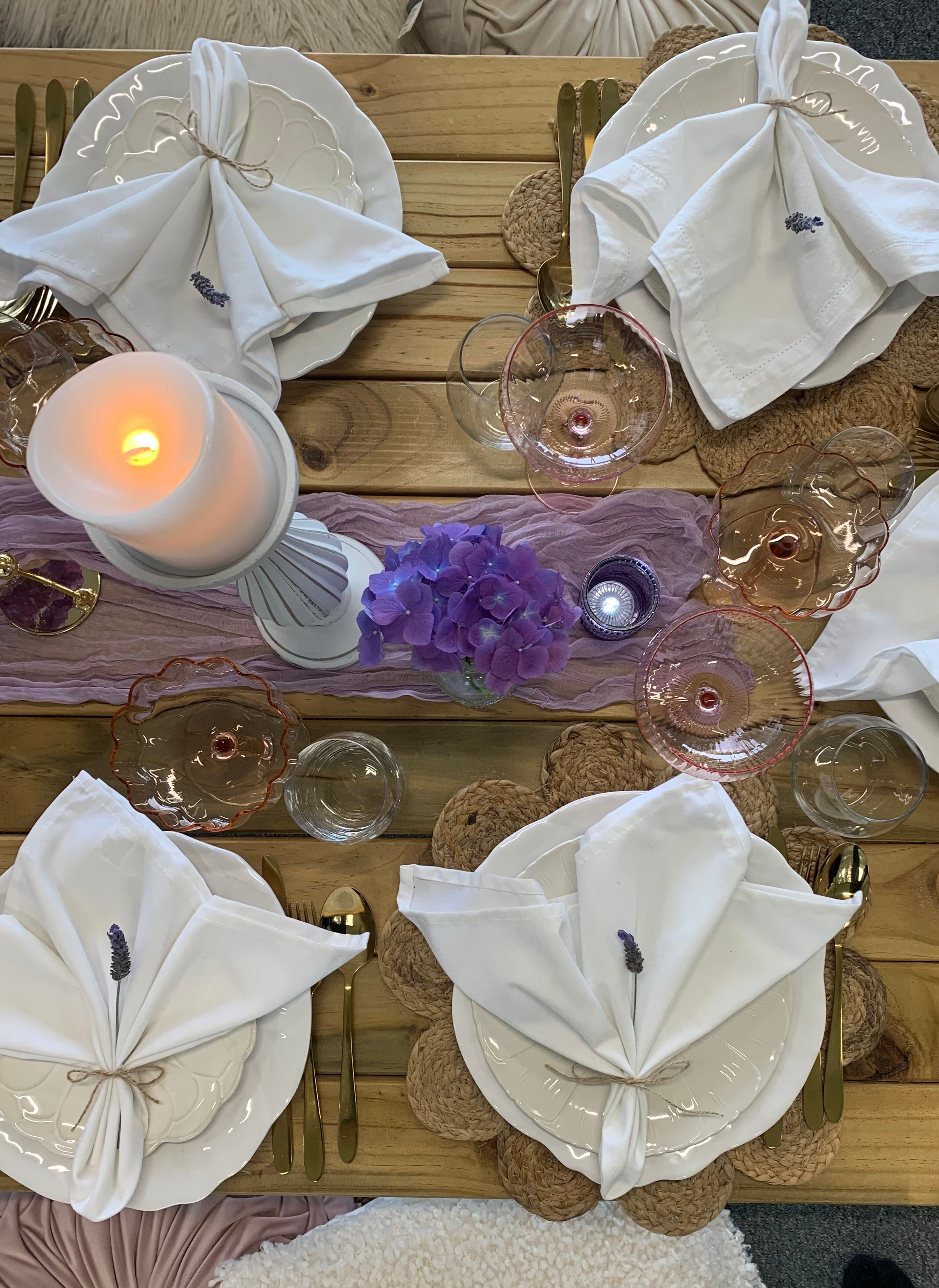 Purple and white picnic theme Wellington party hire