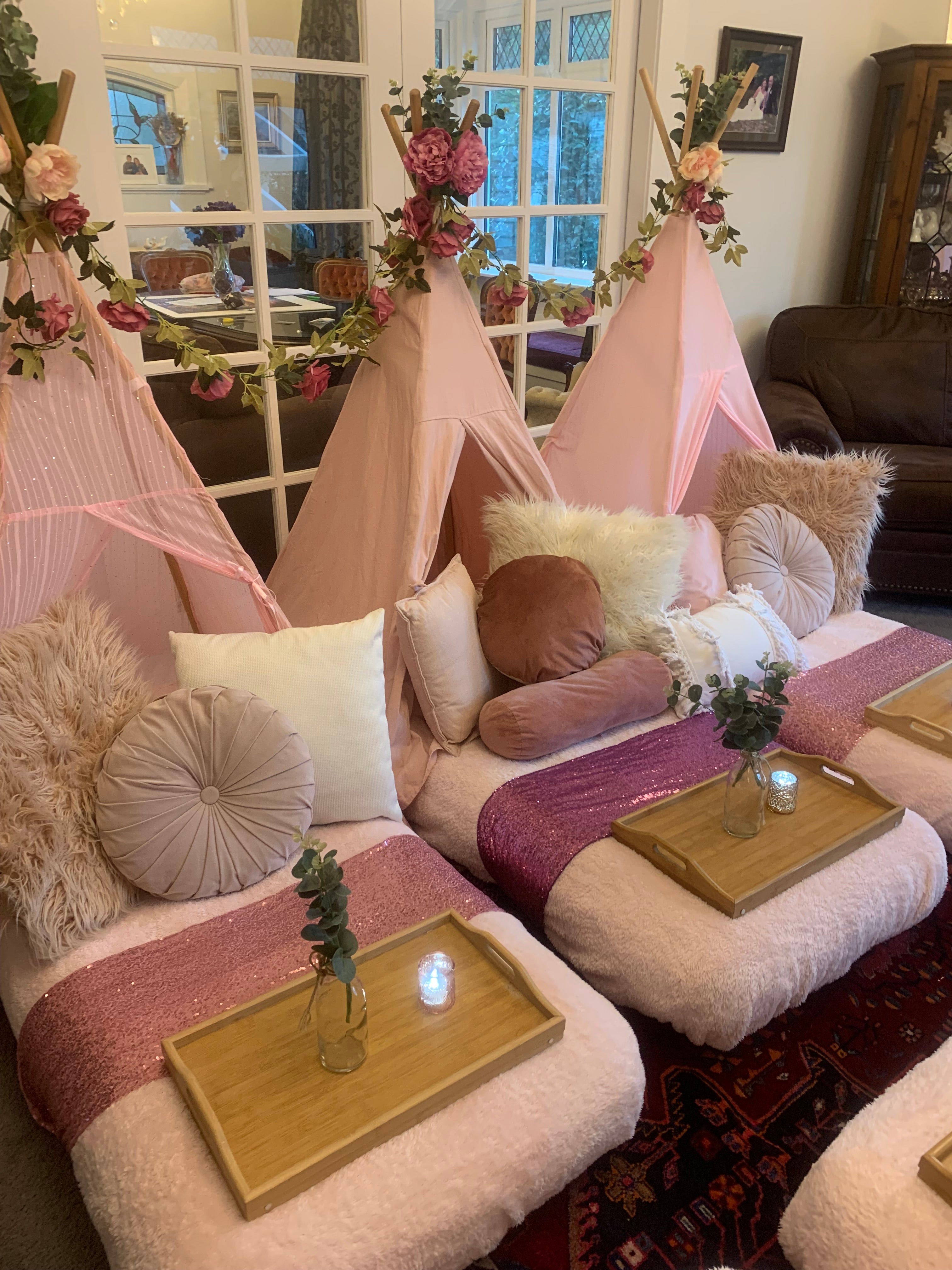 Pink florals and sequins boutique Wellington teepee party