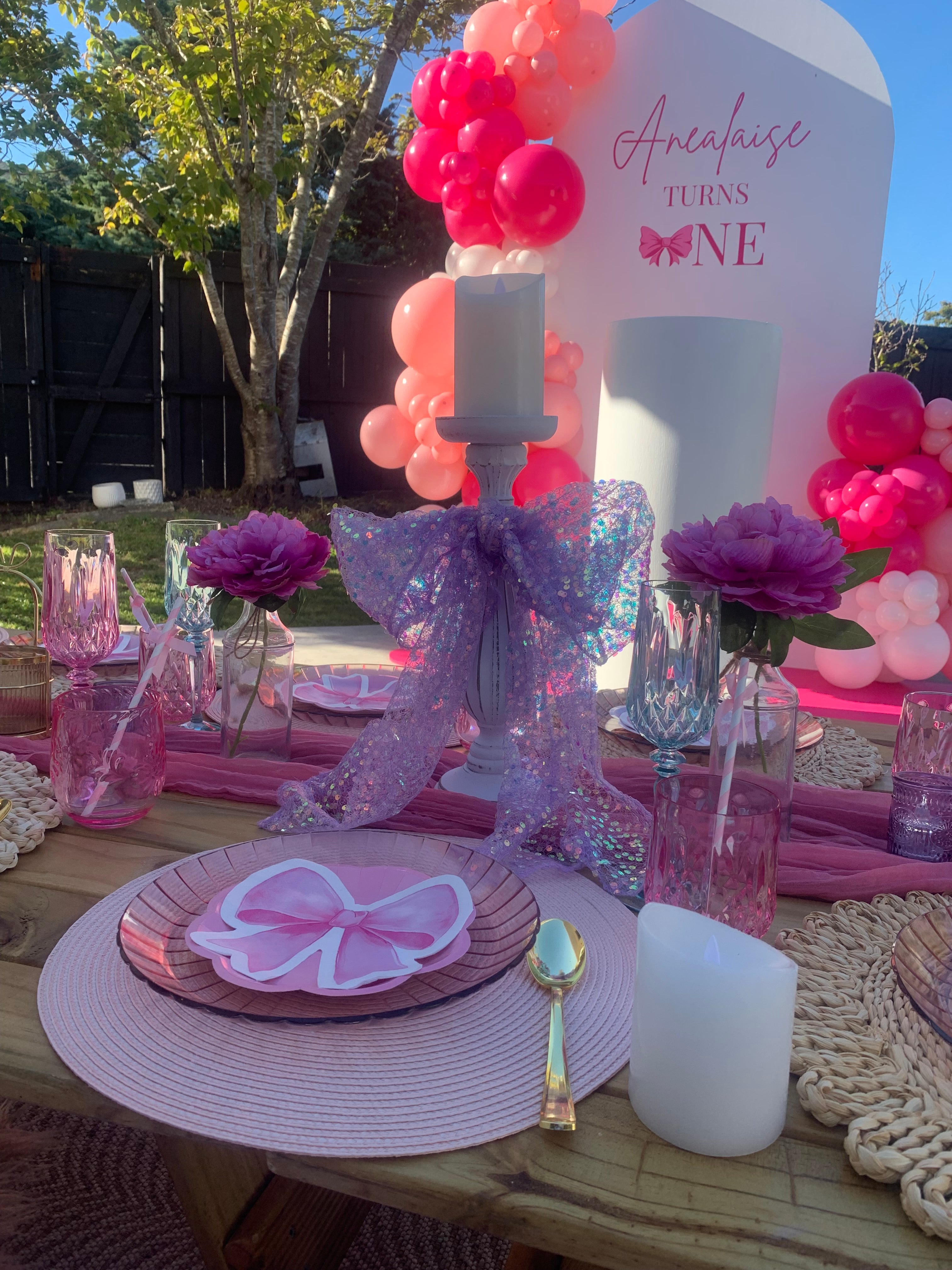 Kids pink bowtiful themed birthday picnic Wellington