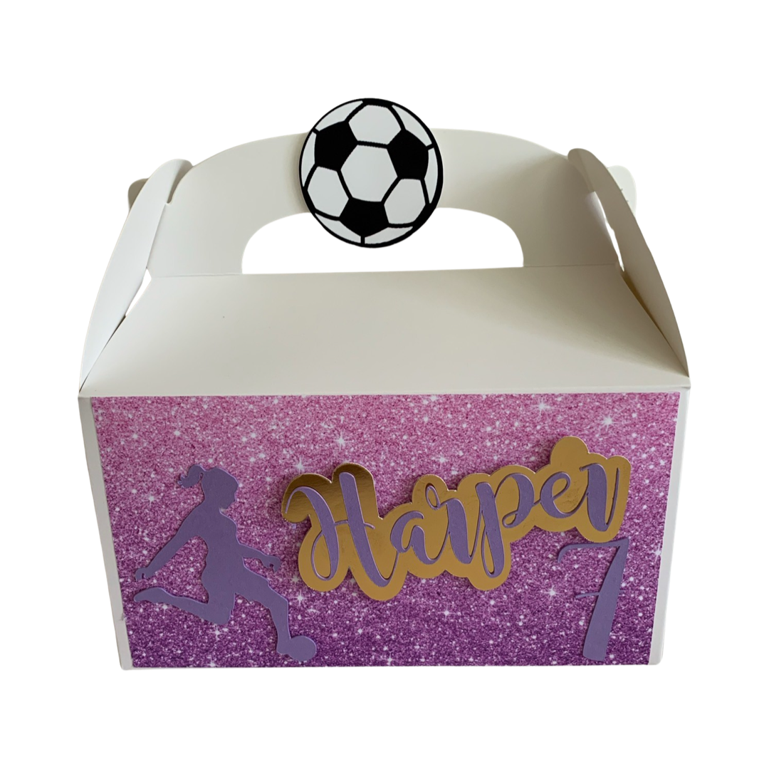 Purple girly soccer themed 3d gift boxes