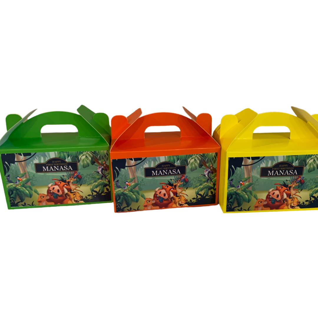 Lion King personalised kids party boxes NZ custom party supplies