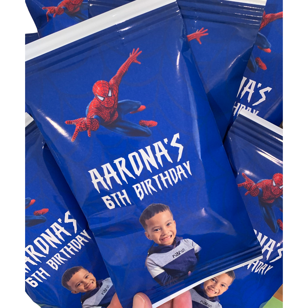 Spiderman chip or popcorn personalised party favours nz