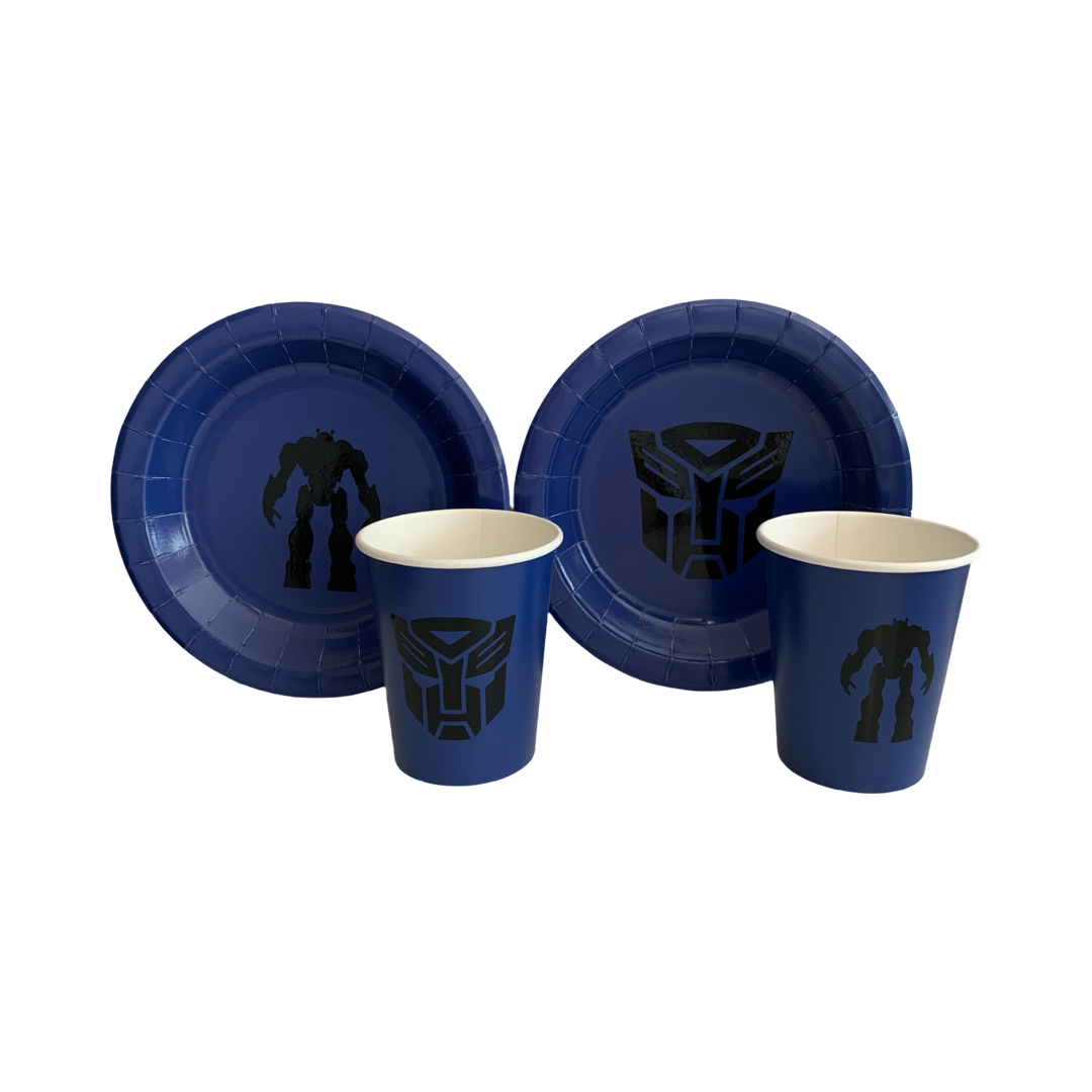Transformers themed plates and cups