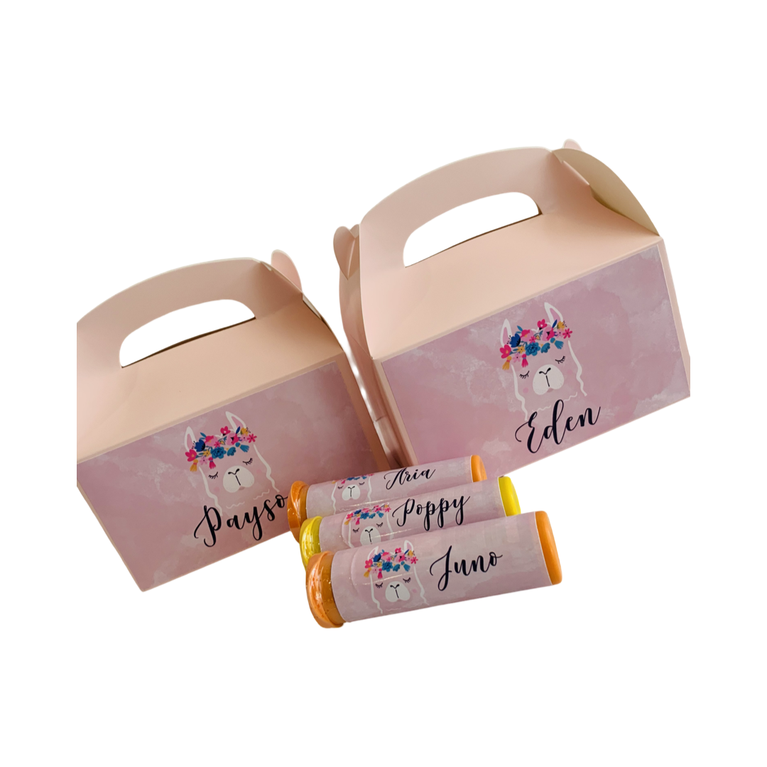 Pink llama themed personalised gift boxes party supplies nz