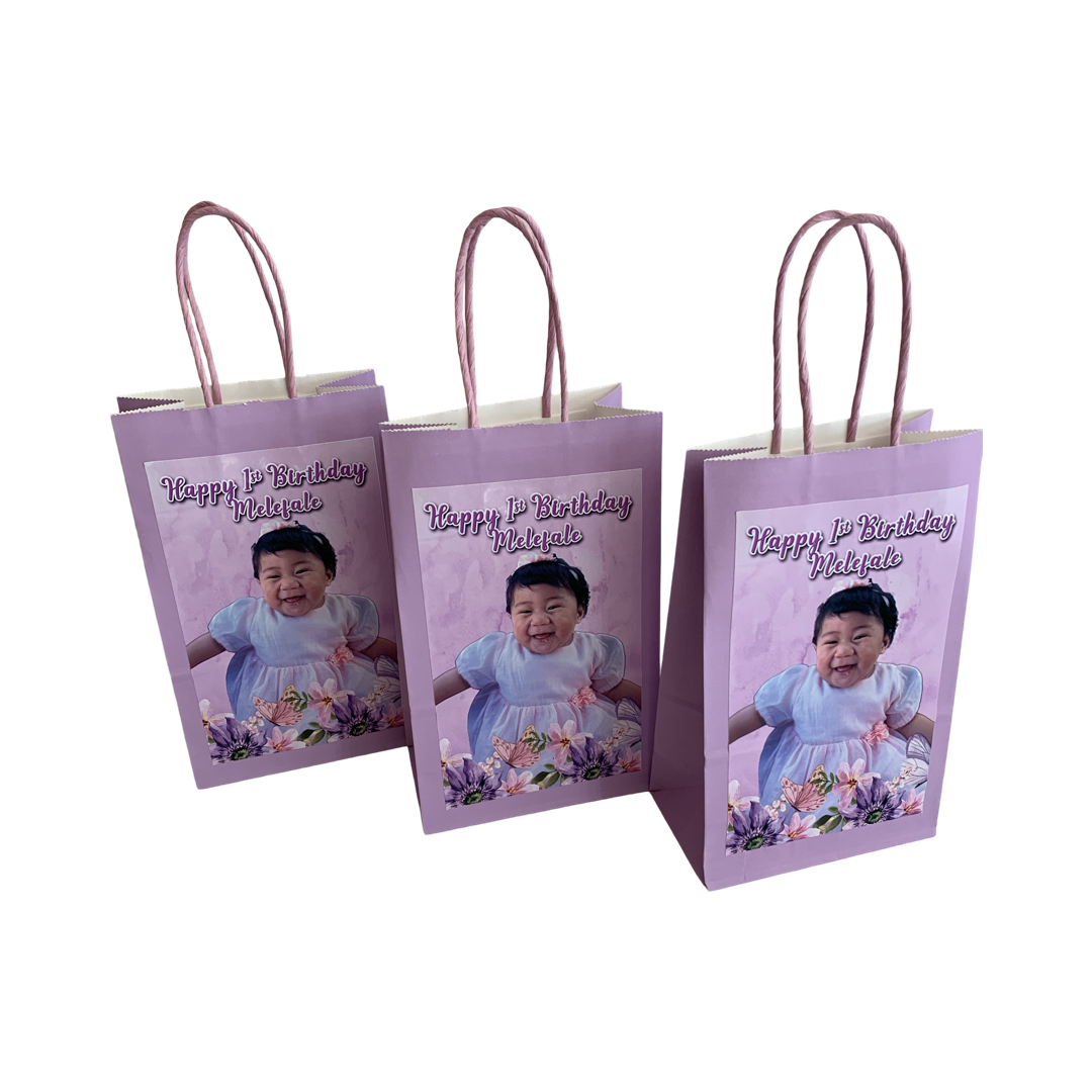 Lilac pastel floral themed personalised gift bags kids parties nz