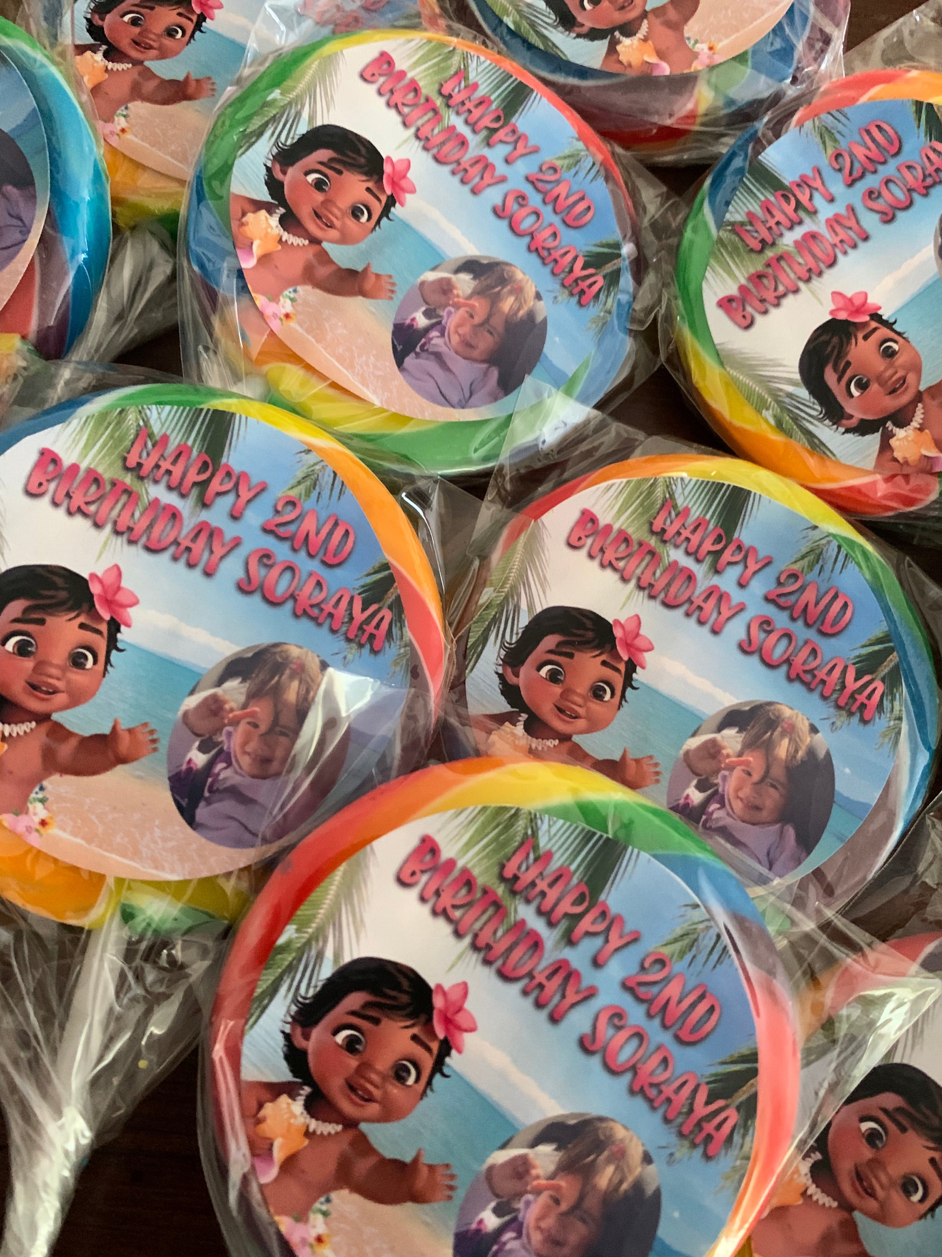 Moana themed personalised lollipops nz party favours