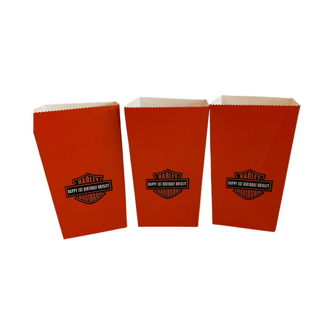 Harley Davidson themed personalised popcorn boxes