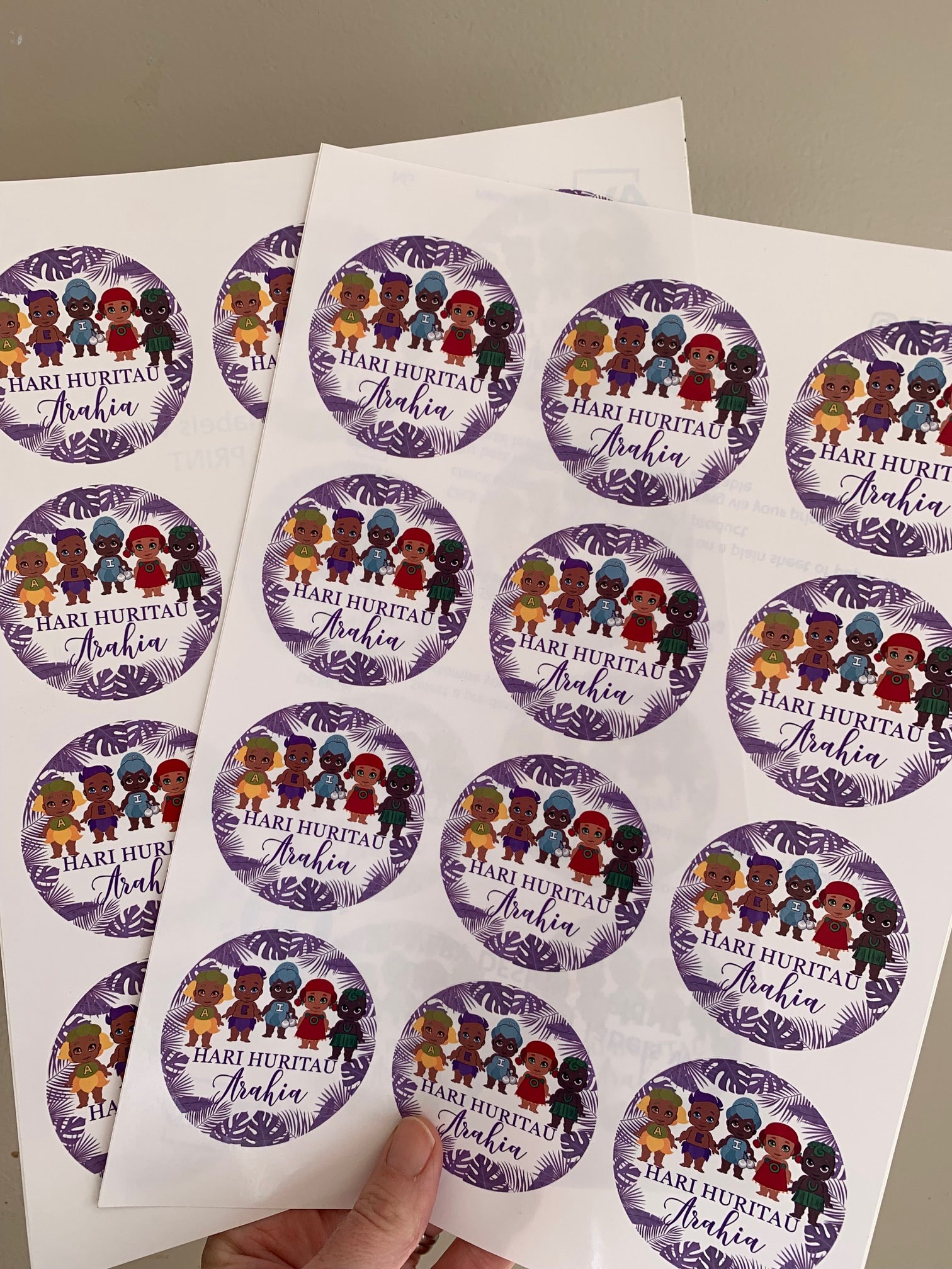 Tākaro Tribe purple personalised stickers