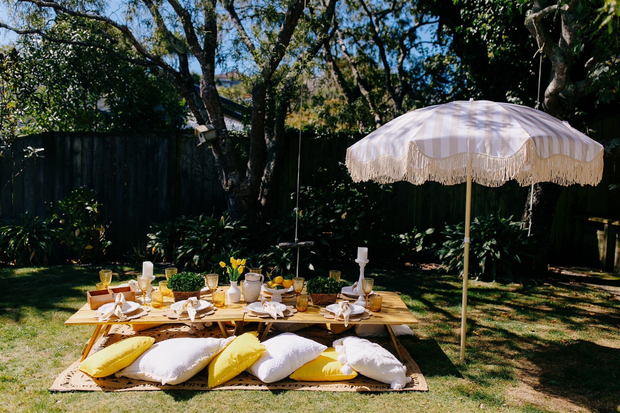 Luxury picnic setup Wellington lemons and yellow