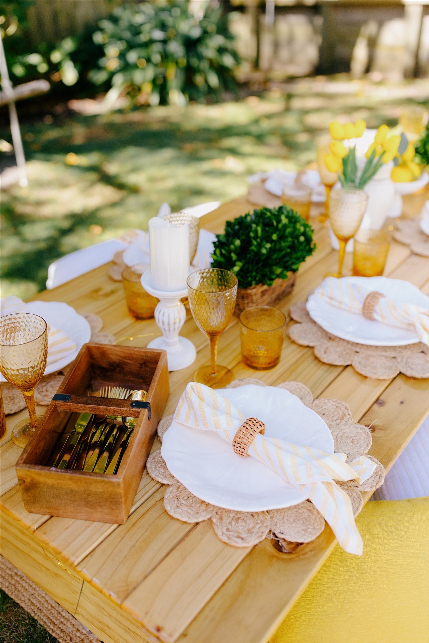 Pretty picnics Wellington luxury yellow stripe table decor
