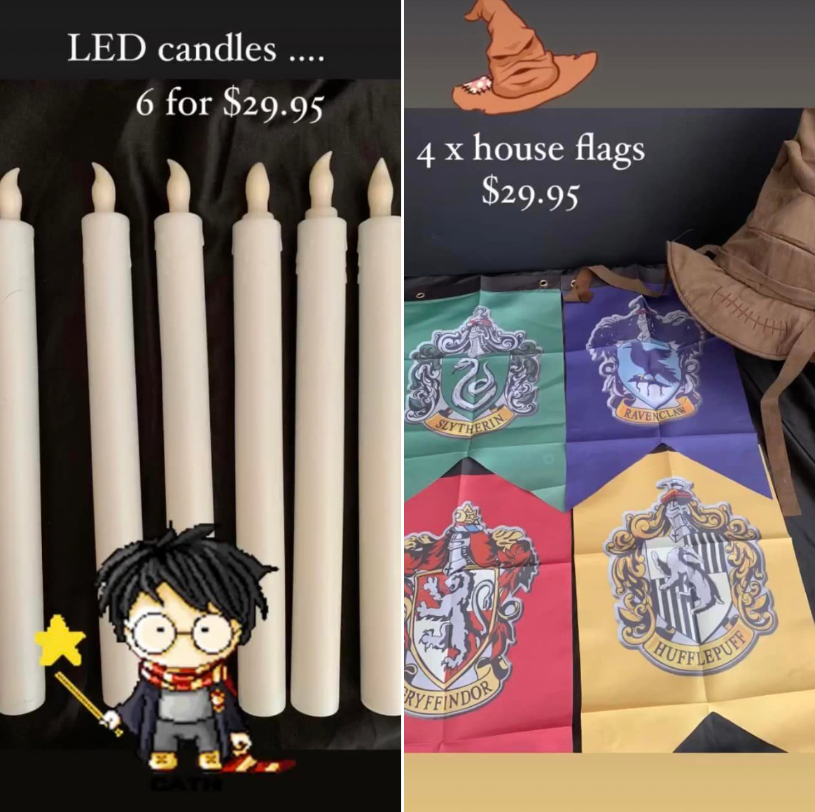 HARRY POTTER SALE PACK - LED CANDLES AND HOUSE FLAGS