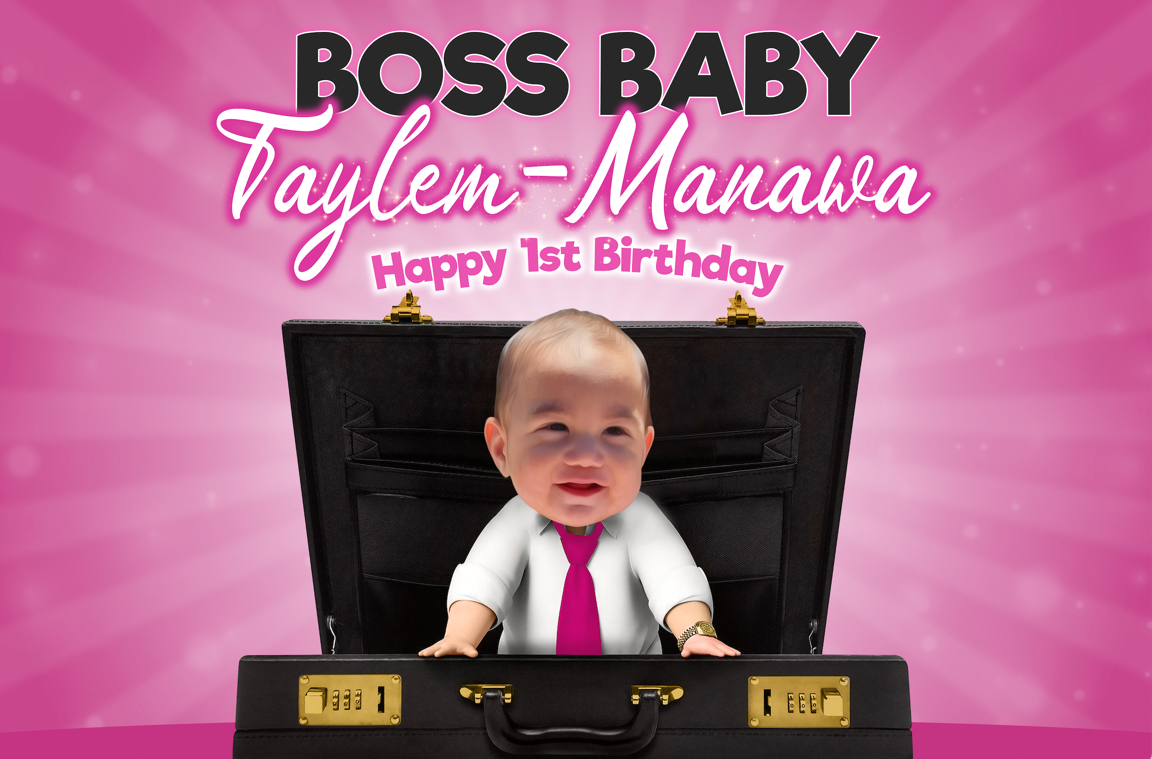 Boss baby pink themed personalised backdrop nz