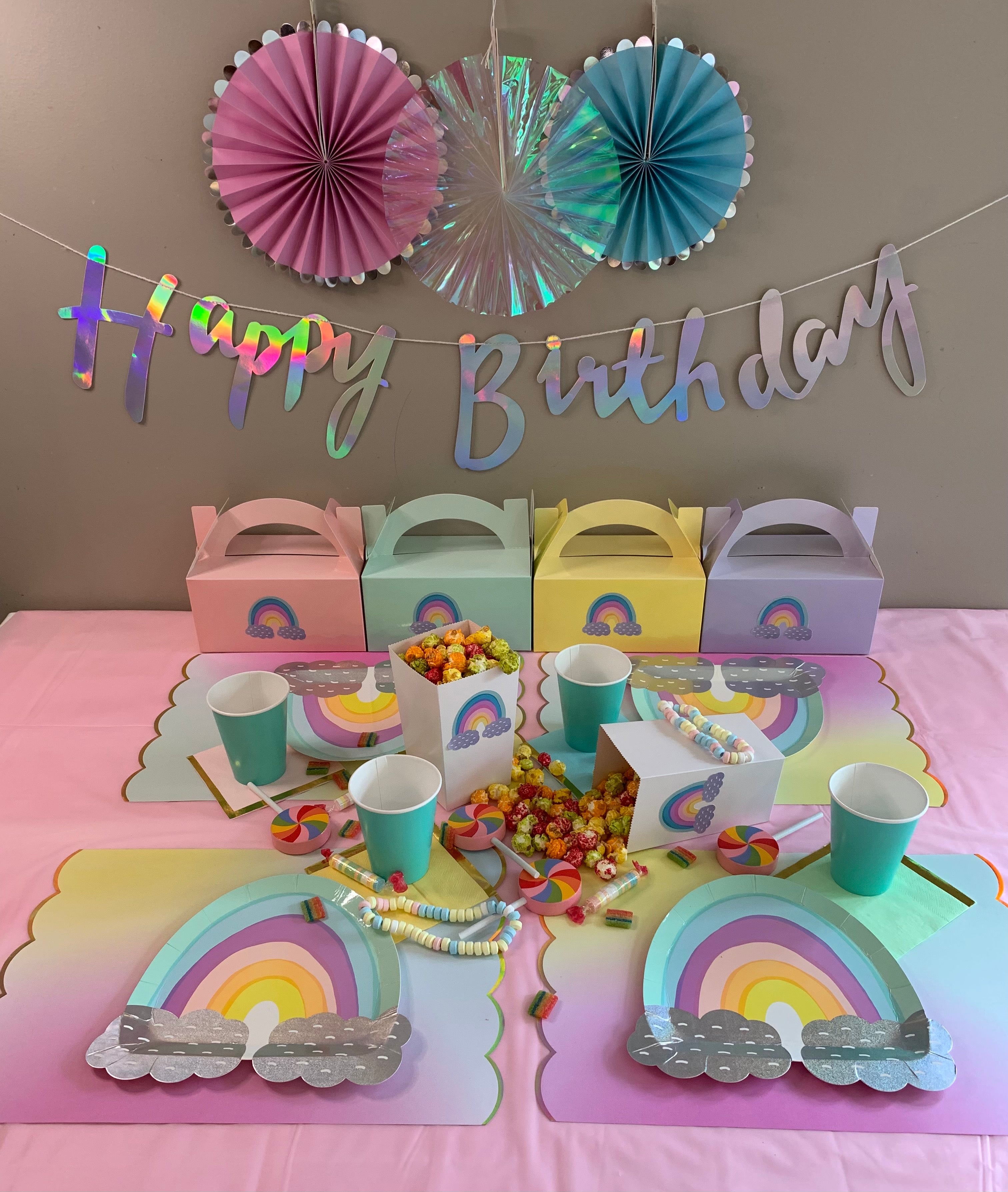 Rainbow themed party supplies